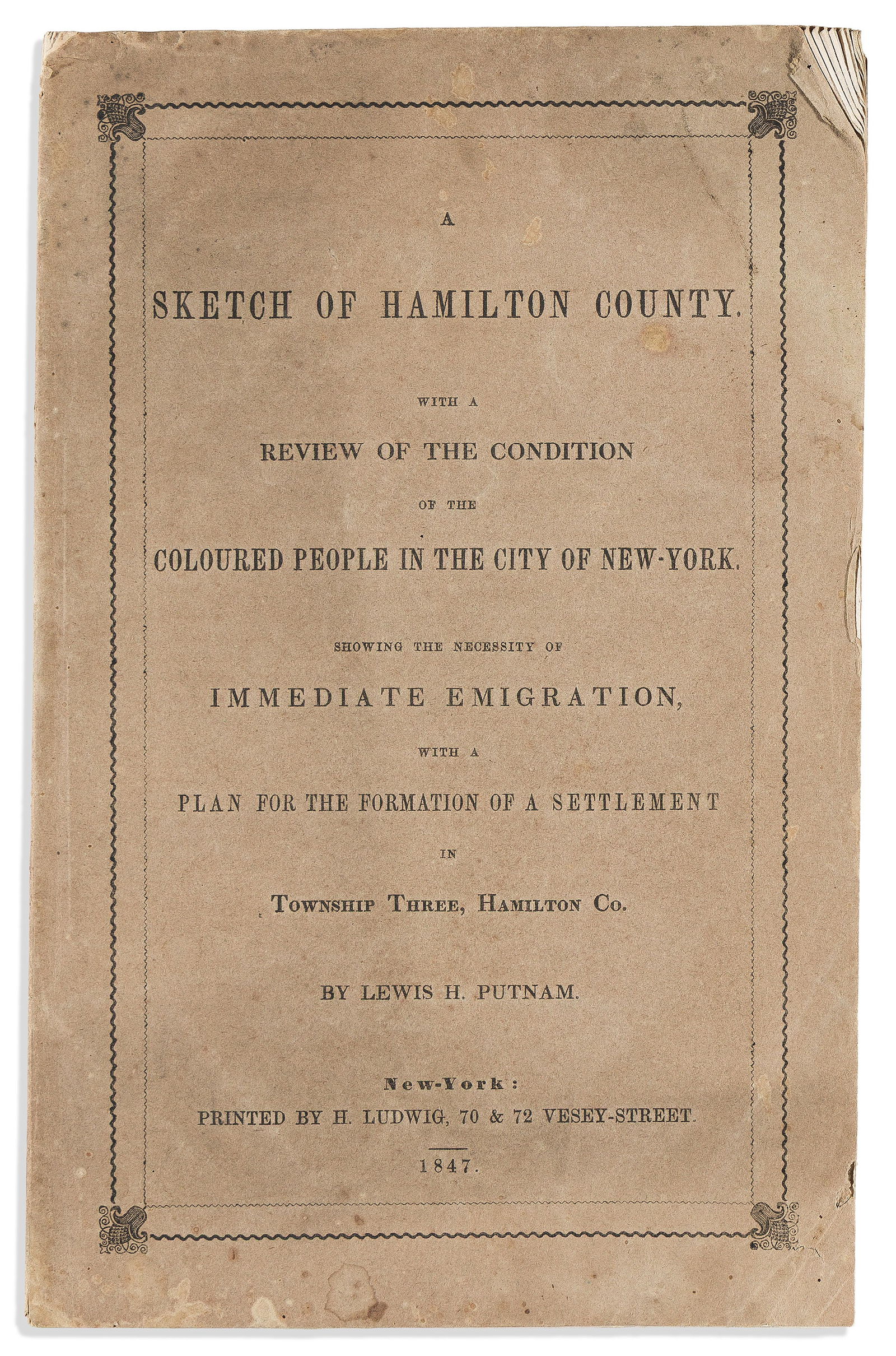 (COLONIZATION.) Lewis Putnam. A Sketch of Hamilton County . . . Coloured People in the City of (1 of 1)