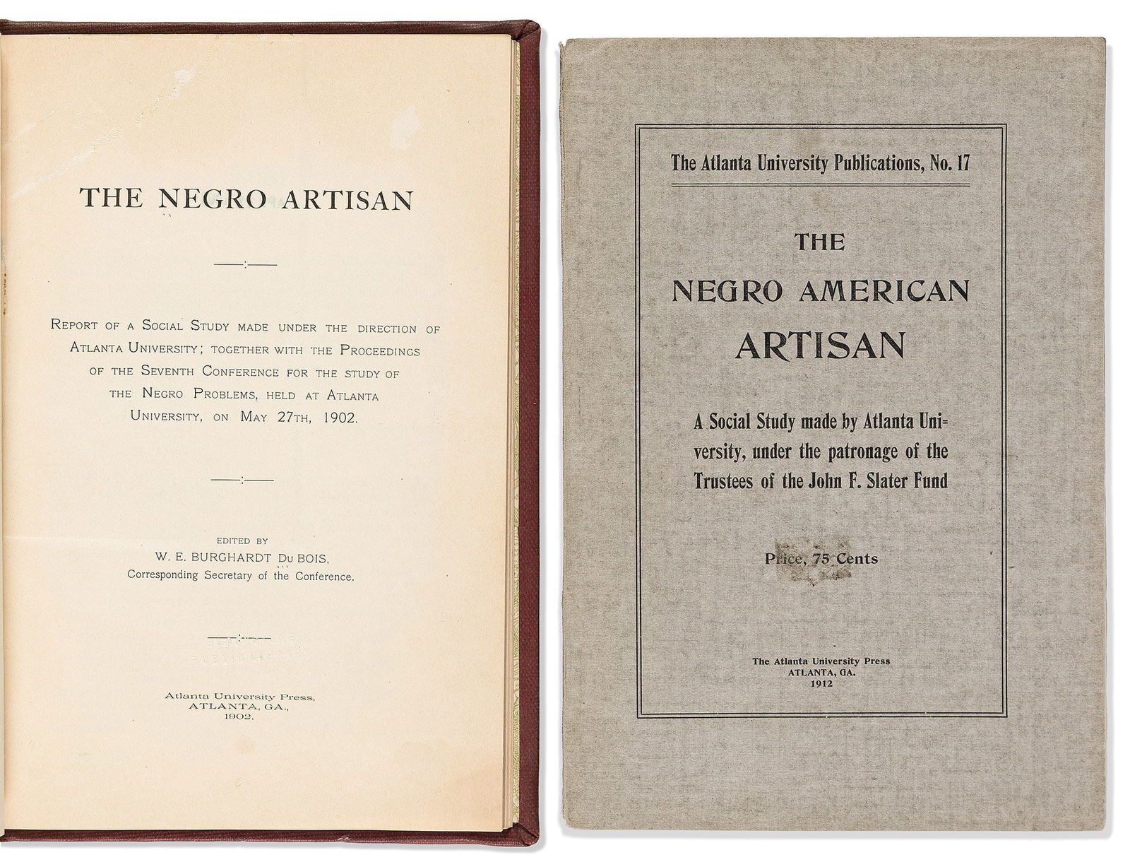 (DU BOIS.) The Negro Artisan / The Negro American Artisan. Atlanta, 1902 and 1912 [1913] (1 of 1)