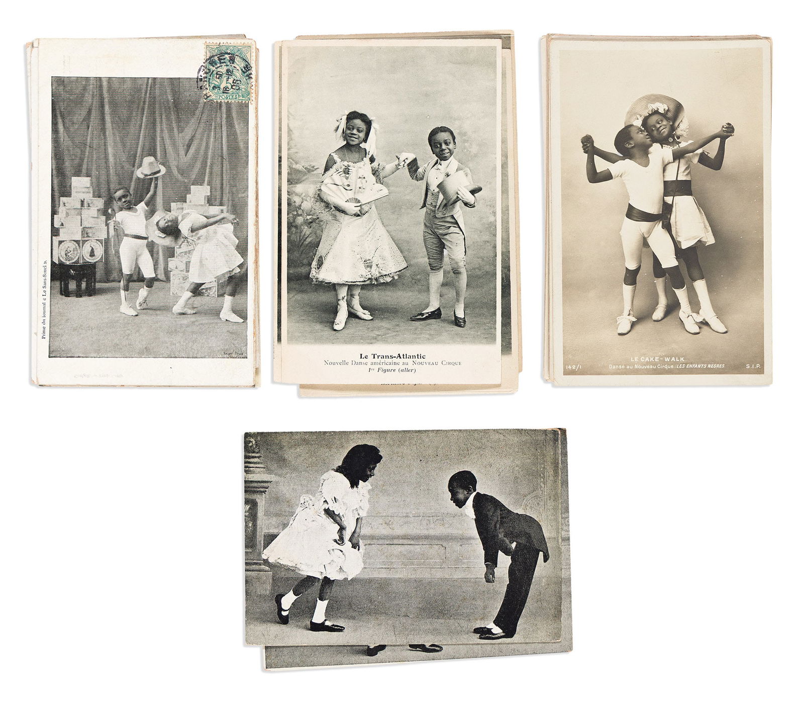 (ENTERTAINMENT--DANCE.) Large collection of cake walk postcards, circa 1903-1911 (1 of 5)