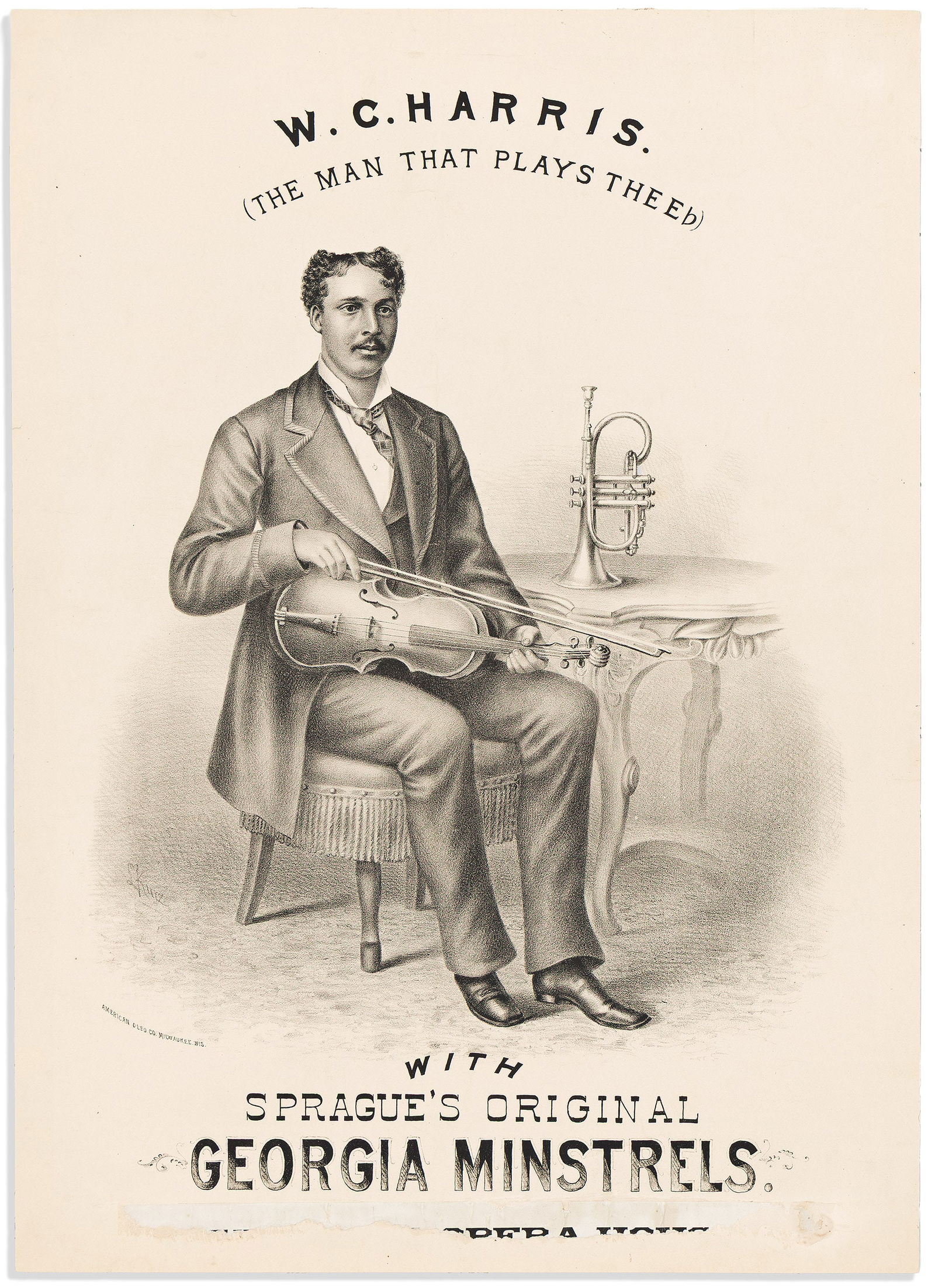 (ENTERTAINMENT--MUSIC.) W.C. Harris (The Man that Plays the Eb). Milwaukee, WI, circa 1879-1880 (1 of 1)