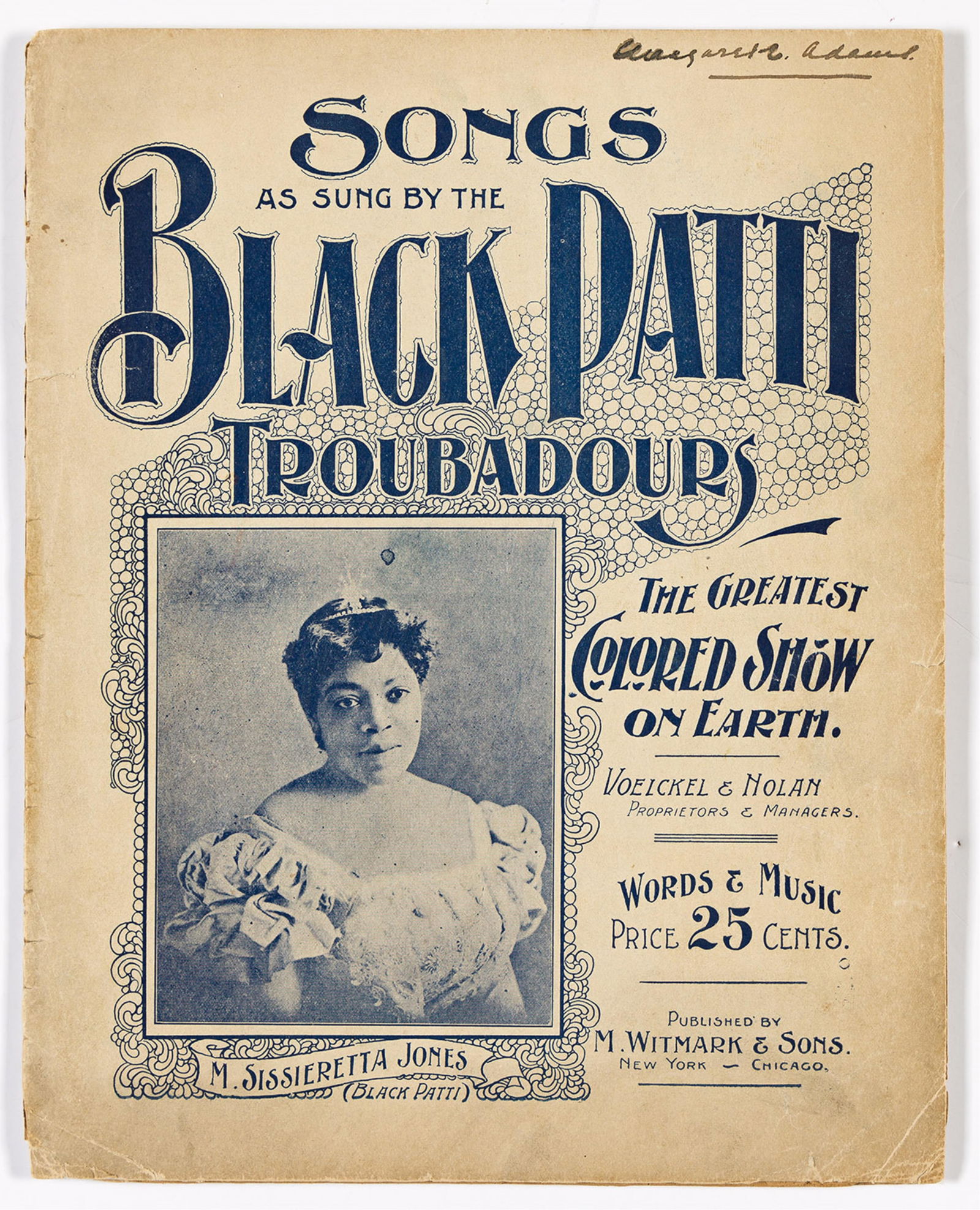 (ENTERTAINMENT--MUSIC.) Songs as Sung by the Black Patti Troubadours. New York, [1900] (1 of 2)