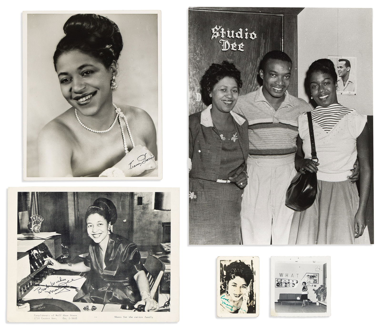 (ENTERTAINMENT--RADIO.) Group of photographs of pioneering disc jockey Mary Dee, circa 1950s (1 of 1)