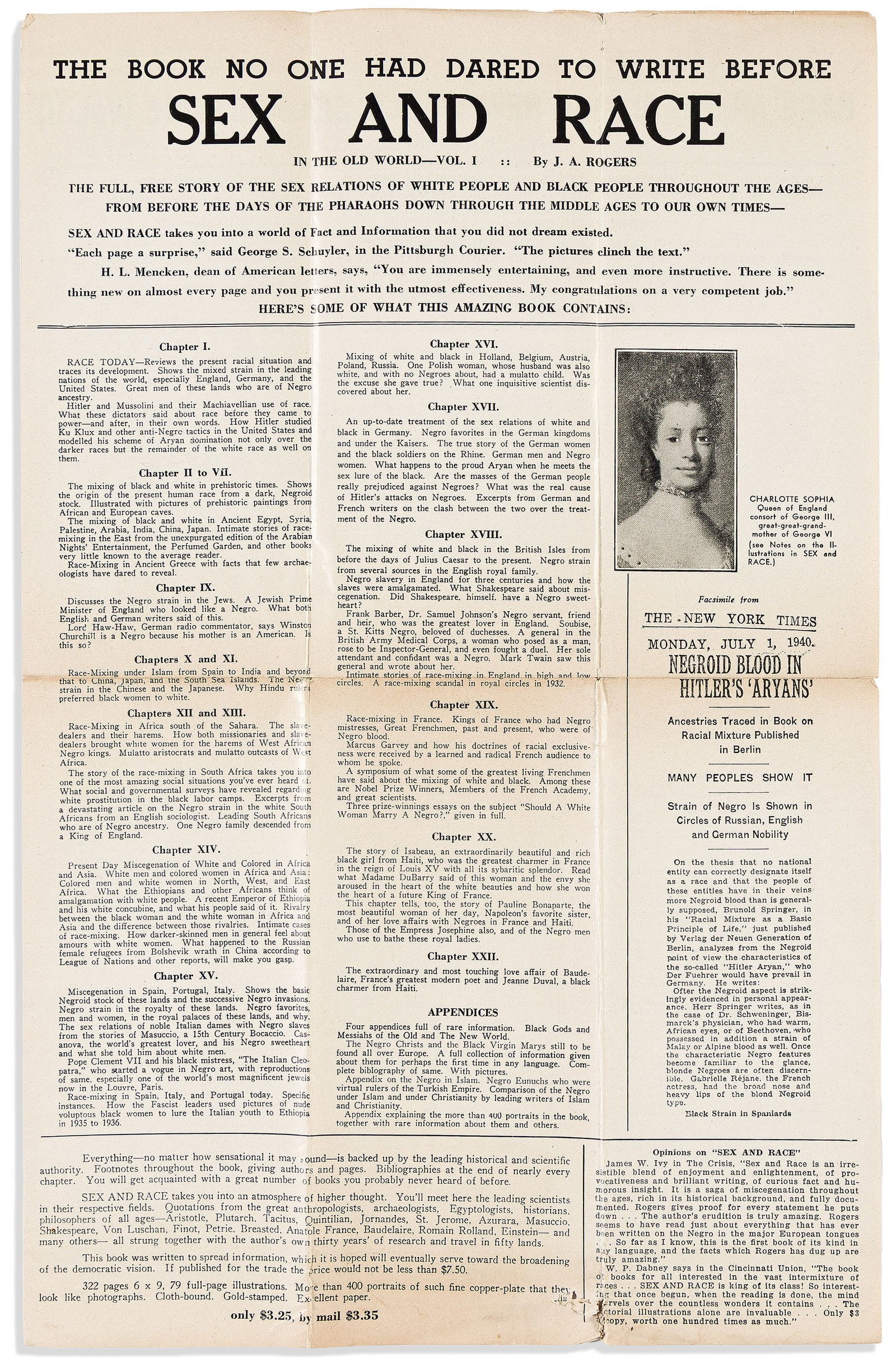 (HISTORY.) J.A. Rogers. The Book No One Had Dared to Write Before: Sex and Race (promotional (1 of 1)