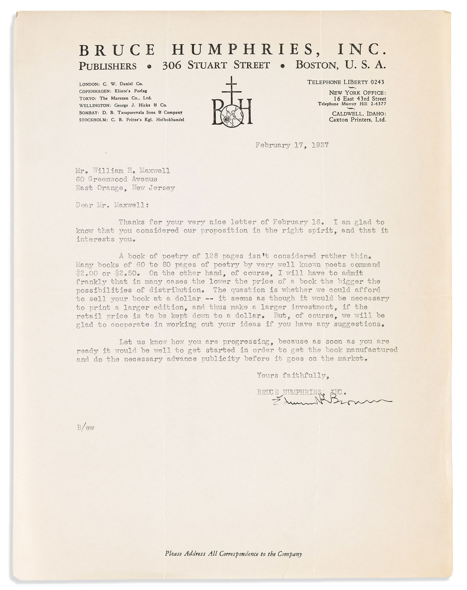 (LITERATURE.) William Hunter Maxwell's correspondence file from the publication of his poetry (1 of 2)