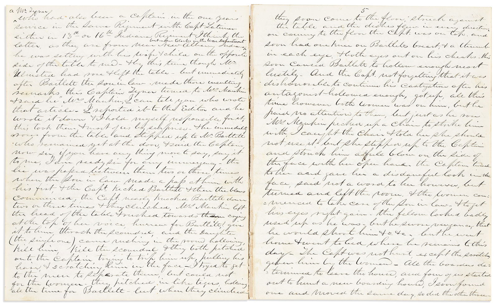 (MILITARY--CIVIL WAR.) Letter describing the kidnappings of free Blacks from a boarding house. (1 of 1)