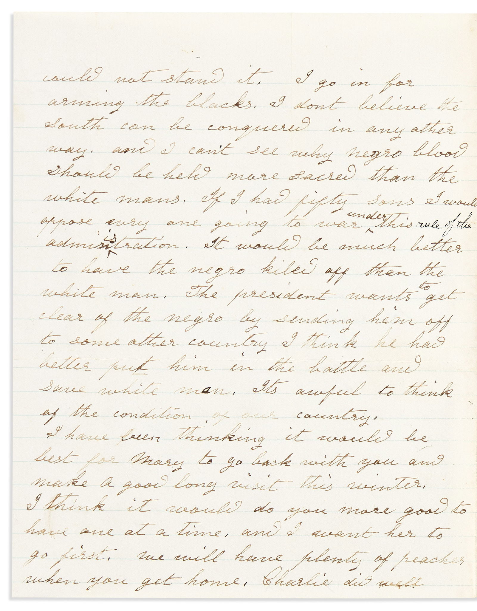 (MILITARY--CIVIL WAR.) Letter by an Indiana woman hoping Black troops could soon take the field, (1 of 1)