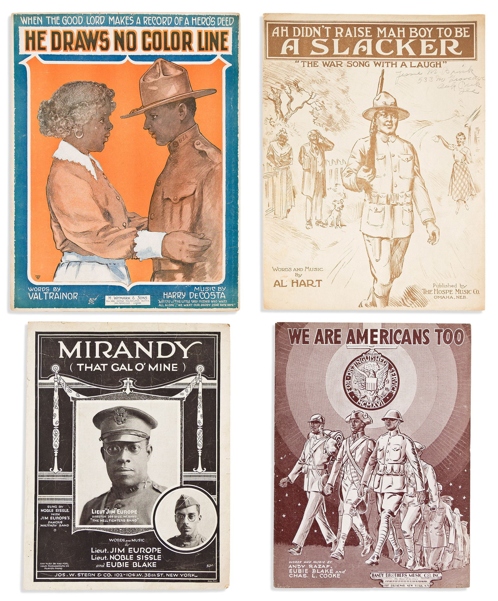 (MILITARY--WORLD WAR ONE.) Black-themed military sheet music by Eubie Blake and others, 1917-1941 (1 of 1)