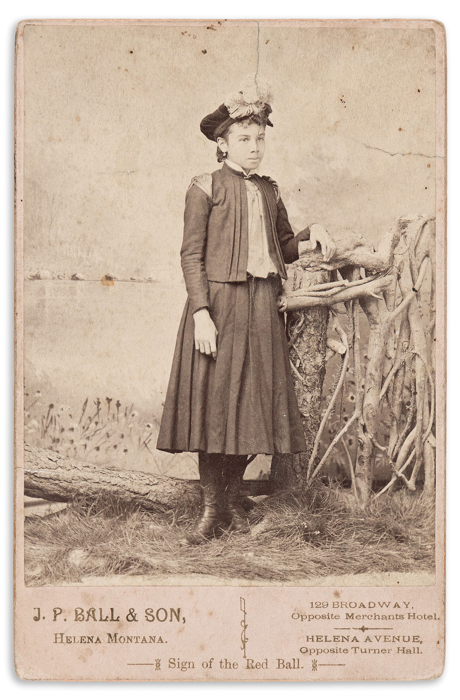 (PHOTOGRAPHY.) James Presley Ball & Son. Photograph of a girl, taken at his Helena studio, circa: (PHOTOGRAPHY.)James Presley Ball & Son. Photograph of a girl, taken at his Helena studio.Helena, MT, circa 1887-1892