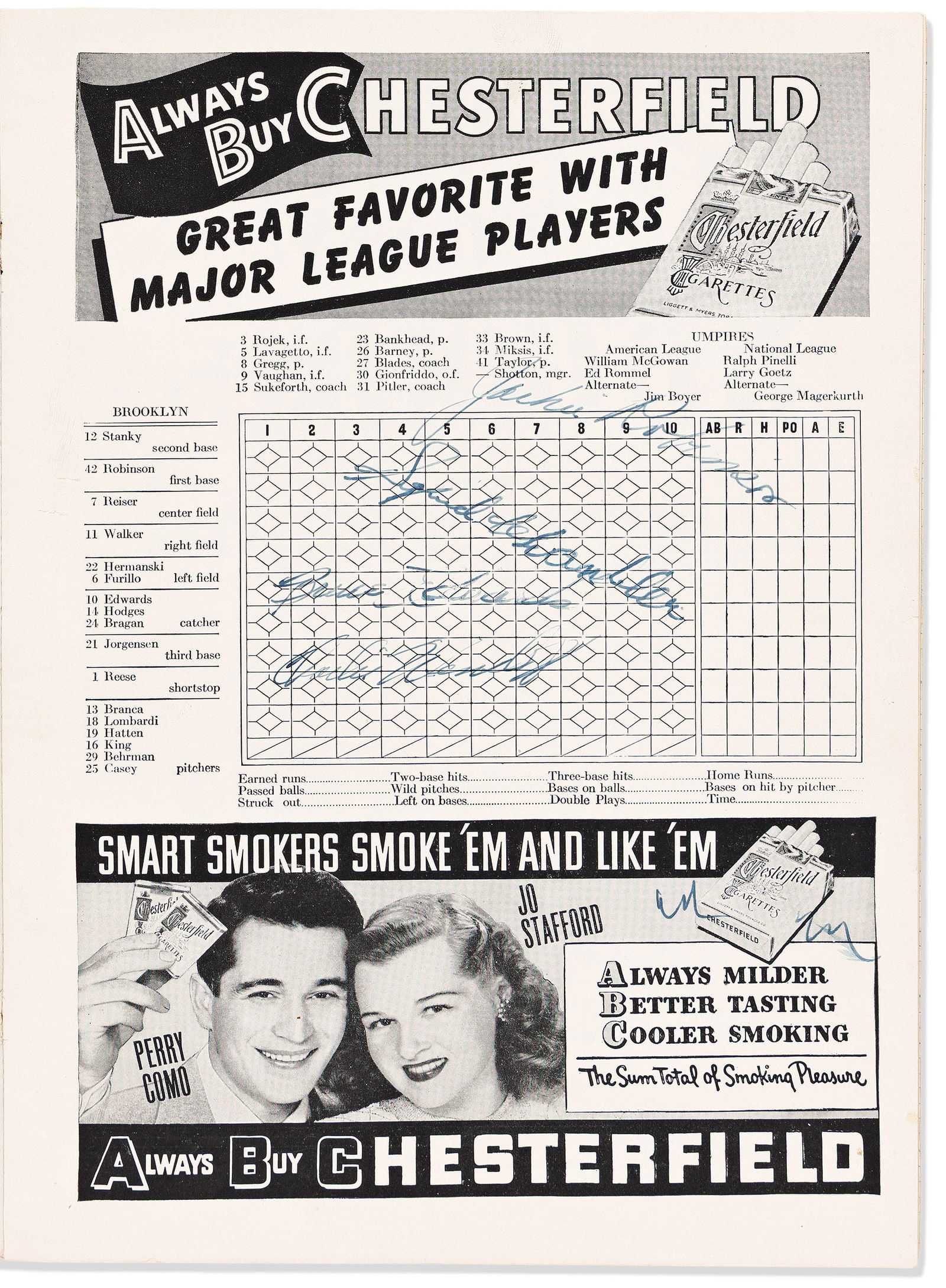 (SPORTS--BASEBALL.) 1947 World Series program signed by Jackie Robinson. New York, October 1947 (1 of 2)