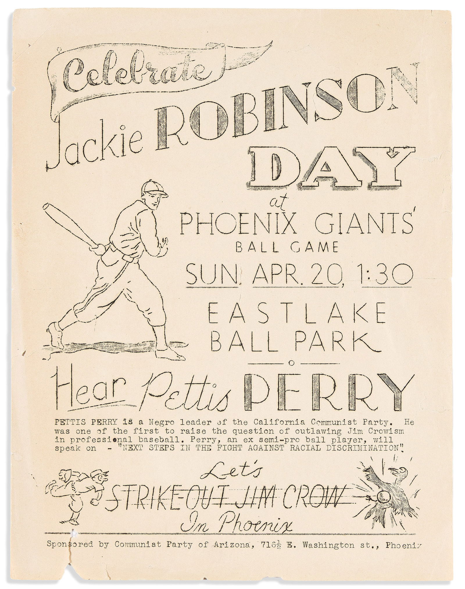(SPORTS--BASEBALL.) Celebrate Jackie Robinson Day at Phoenix Giants' Ball Game. Phoenix, AZ, [1958] (1 of 1)
