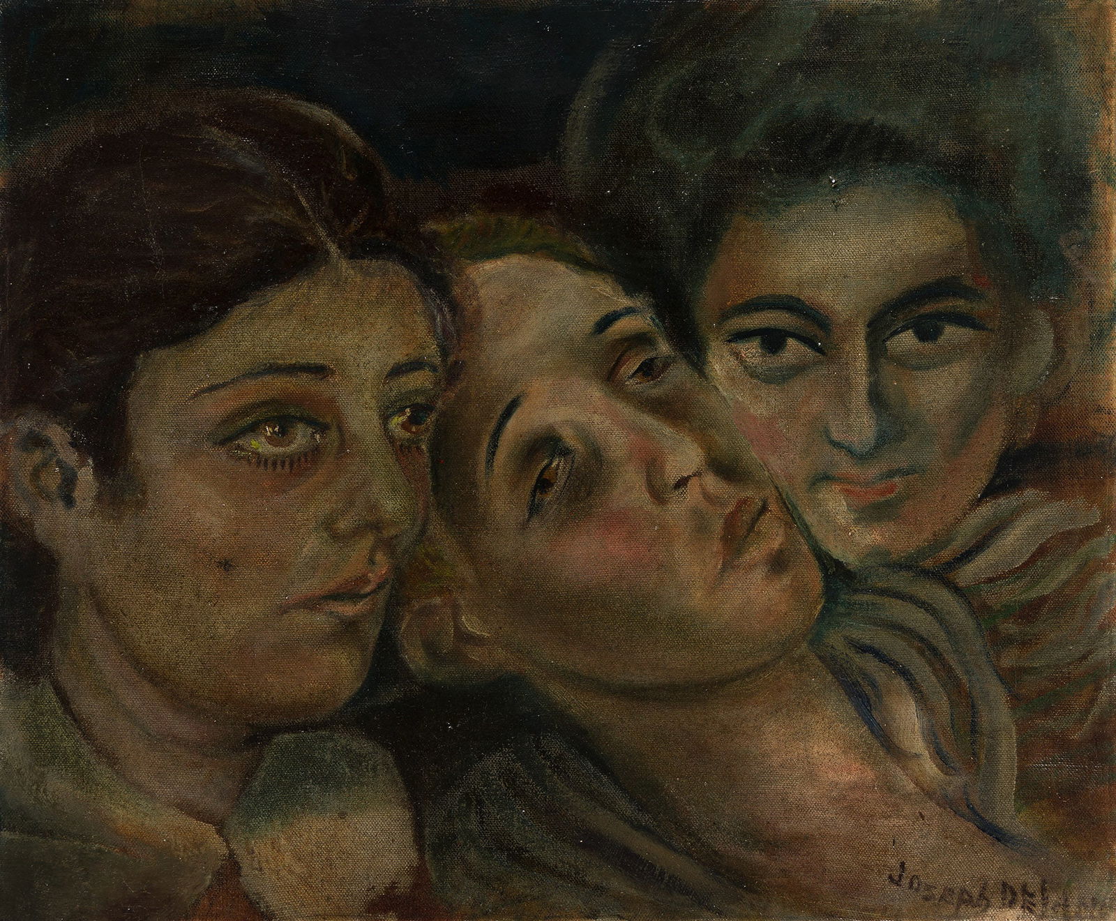 Joseph Delaney (1904-1991), Untitled (Three Women), circa 1930s.: Joseph Delaney (1904-1991) Untitled (Three Women). Oil on canvas, circa 1930s. Signed, lower right. 15 x 18 in. (38.1 x 45.7 cm.) Provenance: The estate of Joseph Delaney. Aaron Galleries, Glenview, I