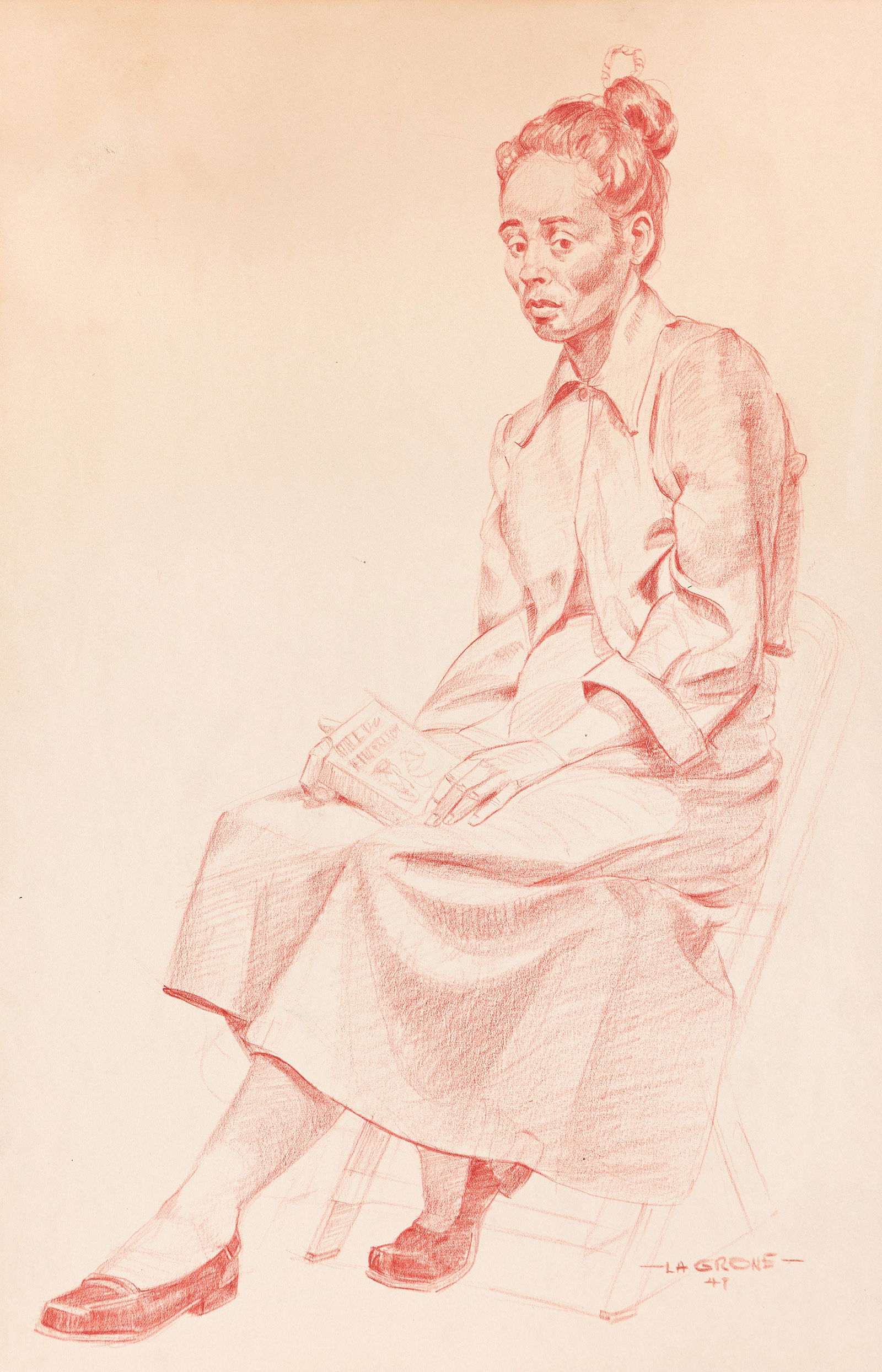 Roy E. LaGrone (1921-1993), Solitude, 1947.: Roy E. LaGrone (1921-1993) Solitude. Conté crayon on cream wove paper, 1947. Signed and dated, lower right. 15 1/2 x 10 1/4 in. (39.4 x 26 cm.) Provenance: Estate of the artist. Thence by descent