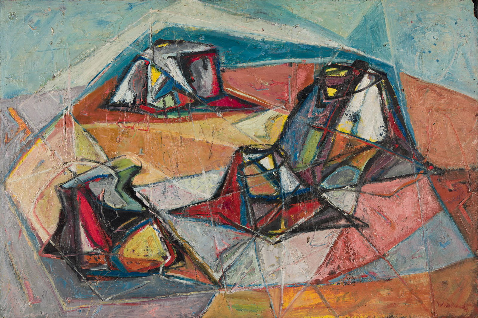 Hale Aspacio Woodruff (1900-1980), Desert Rocks, circa 1949.: Hale Aspacio Woodruff (1900-1980) Desert Rocks. Oil on masonite board, circa 1949. Signed in oil, lower right. 24 x 36 in. (61 x 91.4 cm.), Frame: 25 1/2 x 37 1/4 in. (64.8 x 94.6 cm.) Provenance: Est