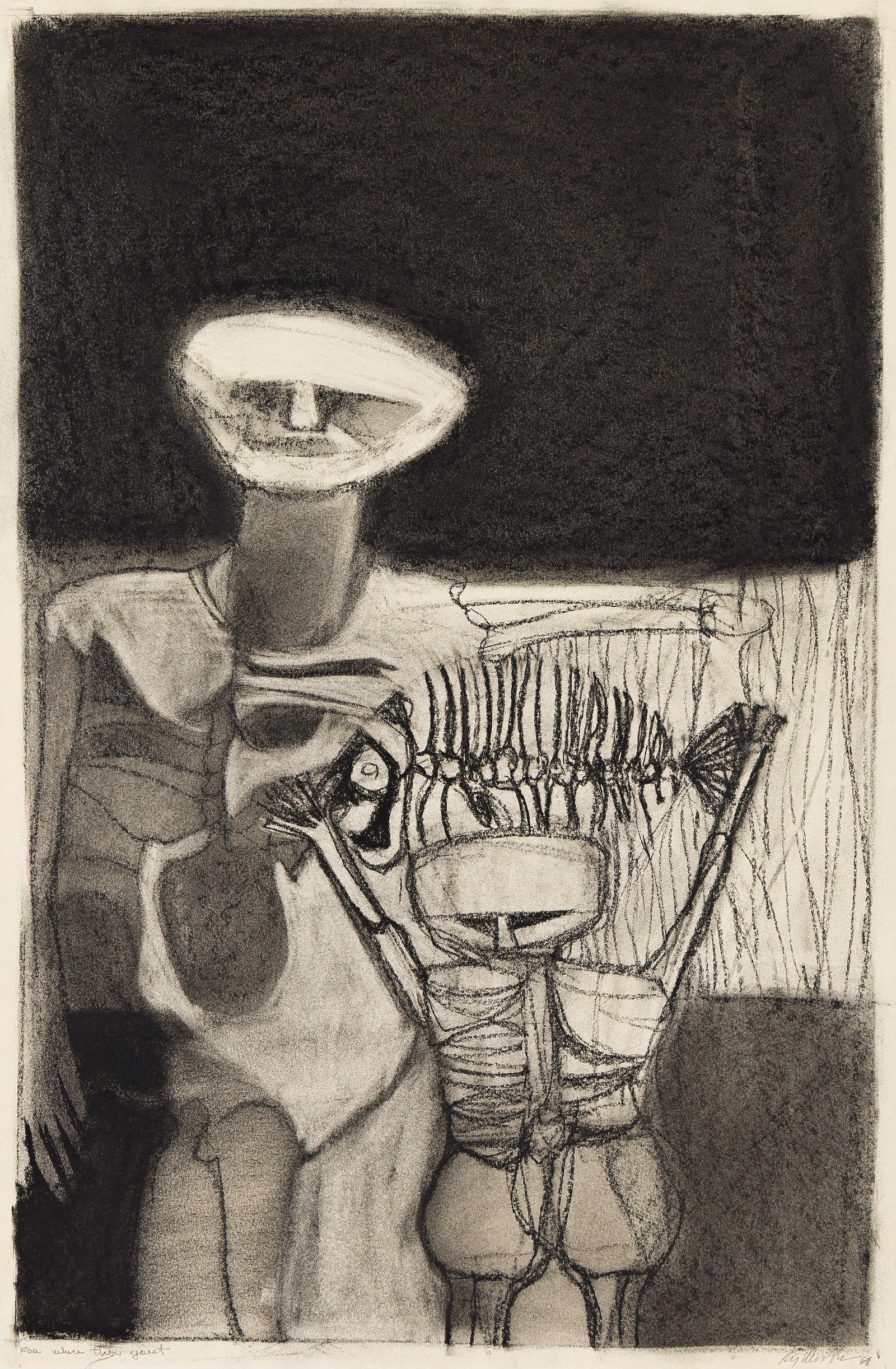 Rip Woods (1933-2001), For Where Thou Goest, 1963.: Rip Woods (1933-2001) For Where Thou Goest. Charcoal on wove paper, 1963. Signed, titled and dated in pencil, lower edge. 24 x 18 in. (61 x 45.7 cm.) Frame: 29 1/4 x 23 1/2 in. (74.3 x 59.7 cm.) Prove