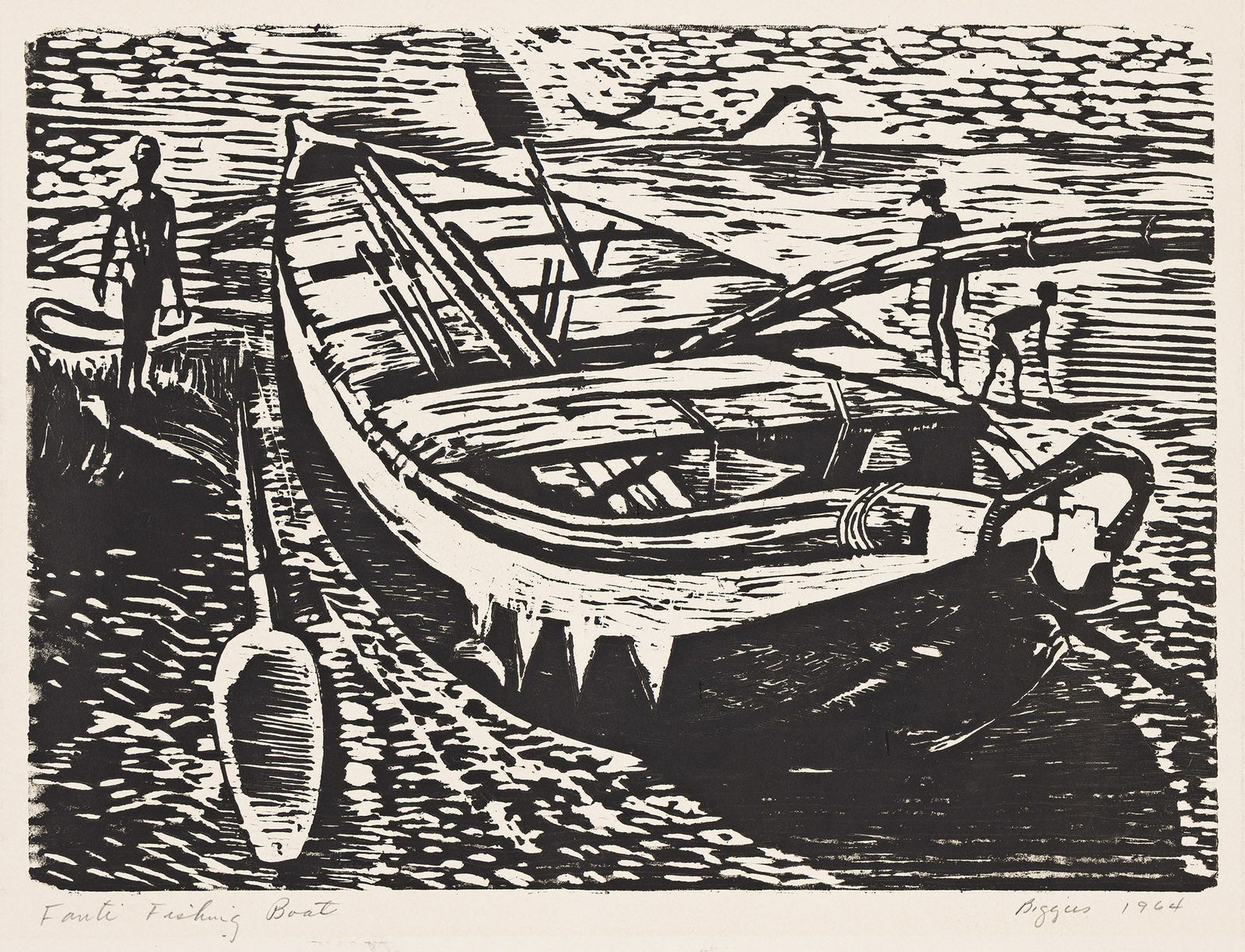 John Biggers (1924-2001), Fanti Fishing Boat, 1964.: John Biggers (1924-2001) Fanti Fishing Boat. Woodcut, 1964. Artist's proof, aside from the edition of 86. Signed, titled and dated in pencil, lower margin. Image: 11 5/8 x 16 in. (29.5 x 40.6 cm.), fu