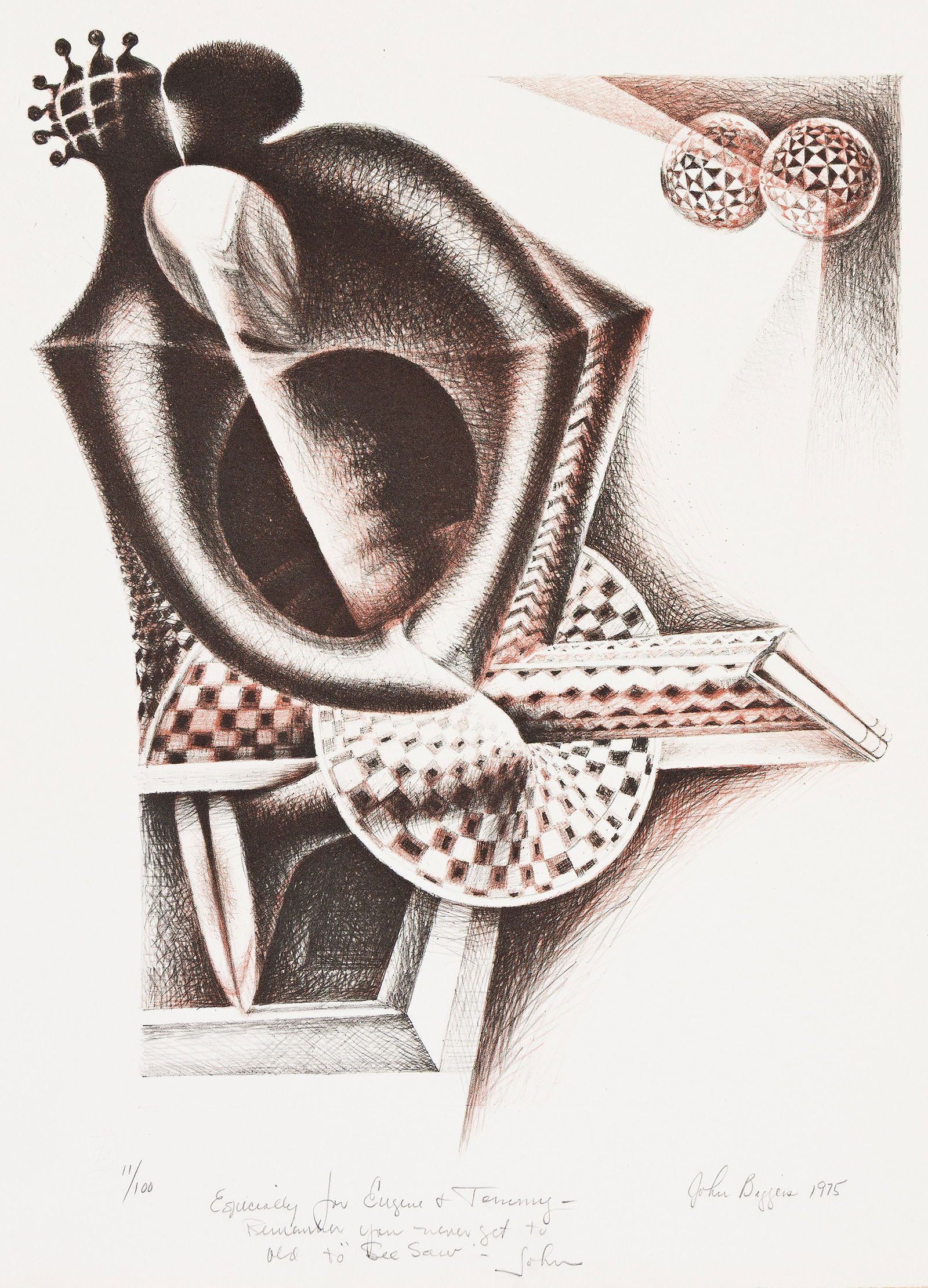 John Biggers (1924-2001), Wedding Dance, See Saw, 1975.: John Biggers (1924-2001) Wedding Dance, See Saw. Color lithograph on cream wove paper, 1975. Signed, titled, dated, numbered 11/100 and inscribed "Especially for Eugene & Tommy - Remember you neve