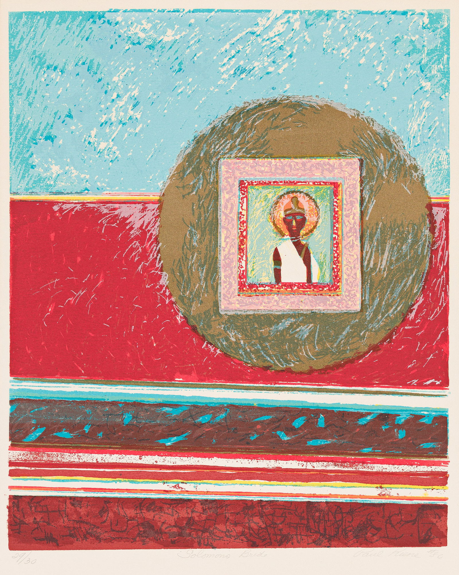 Paul F. Keene, Jr. (1920-2009), Solomon's Bride, 1980.: Paul F. Keene, Jr. (1920-2009) Solomon's Bride. Color screenprint, 1980. Signed, titled, numbered 29/30 and inscribed "#80" in pencil, lower margin. Image: 18 1/8 x 14 3/4 in. (46 x 37.5 cm.), full ma