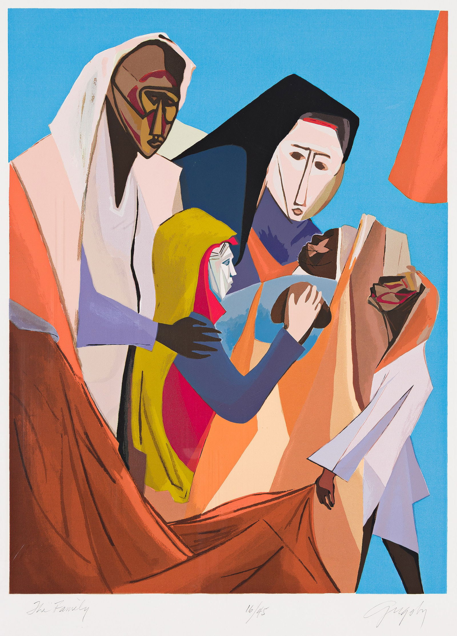 J. Eugene Grigsby, Jr. (1918-2013), The Family, 2008.: J. Eugene Grigsby, Jr. (1918-2013) The Family. Color screenprint on Arches 88, 2008. Signed, titled and numbered 16/45 in pencil, lower margin. Image: 24 x 18 in. (61 x 45.7 cm.), full margins. Frame: