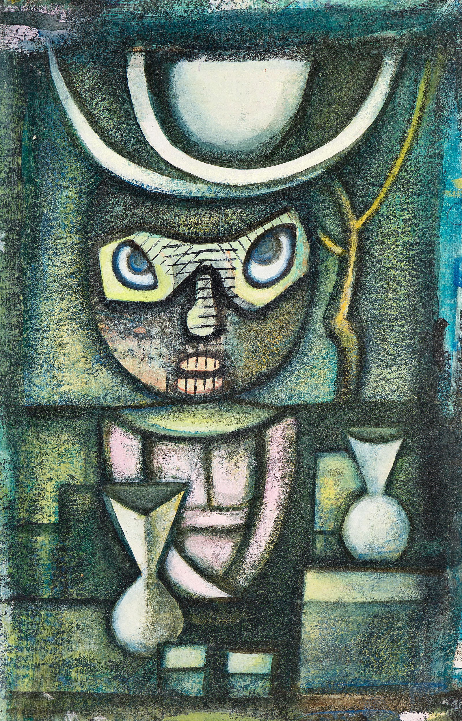 Charles Sebree (1914-1985), Mystic Ceramic, circa 1950s.: Charles Sebree (1914-1985) Mystic Ceramic. Acrylic on board, circa 1950s. Titled in ink on the frame backing paper. 9 x 6 in. (22.9 x 15.2 cm.), Frame: 13 x 10 1/2 in. (33 x 26 cm.) Provenance: Acquir