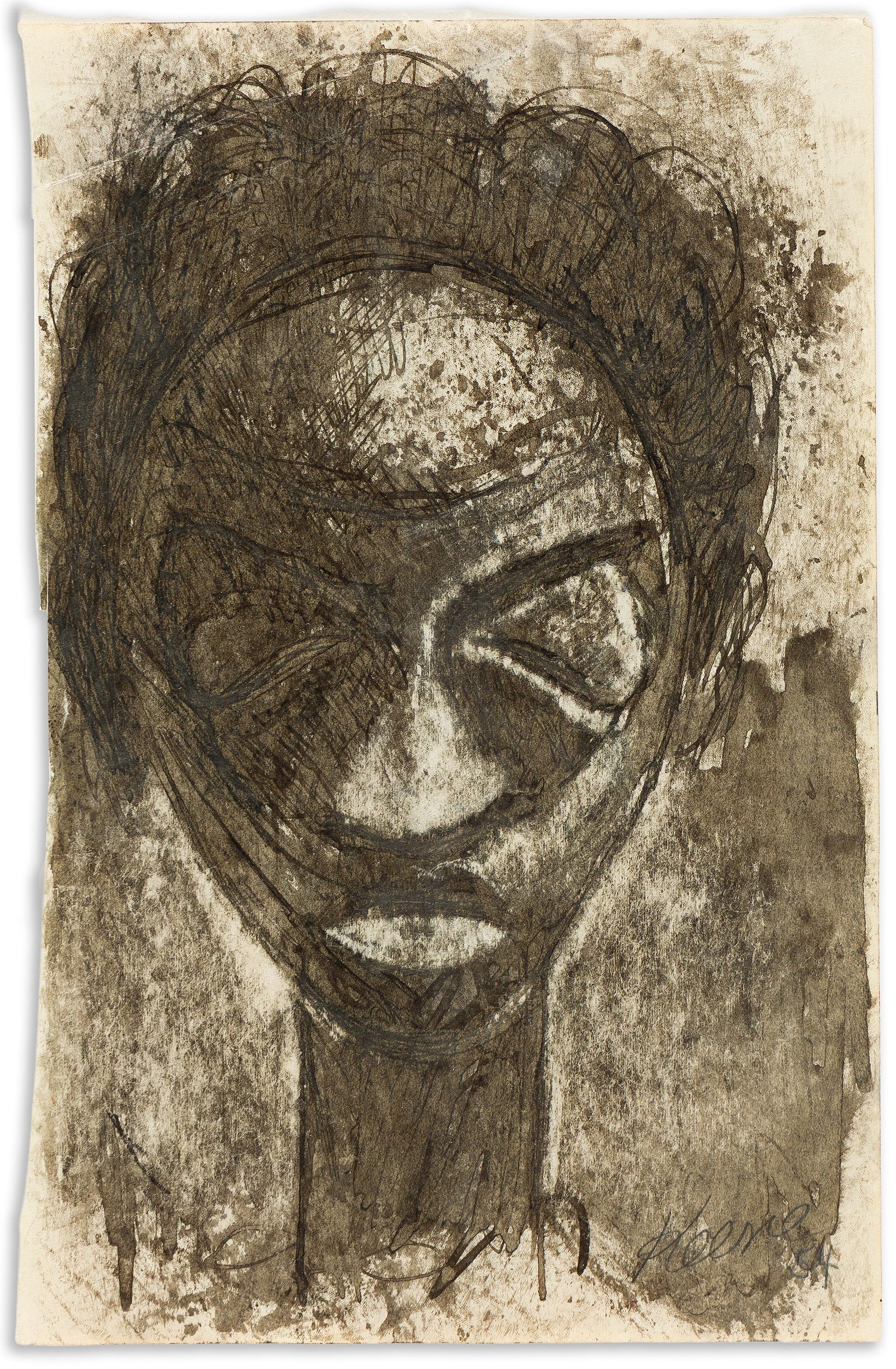 Paul F Keene, Jr. (1920-2009), United (Head of a Woman), 1954.: Paul F. Keene, Jr. (1920-2009) United (Head of a Woman). Brush, pen and ink on paper, 1954. Signed in ink, lower right. 8 x 5 1/2 in. (20.3 x 14 cm.), Frame: 21 1/2 x 17 1/2 in. (54.6 x 44.5 cm.) Prov