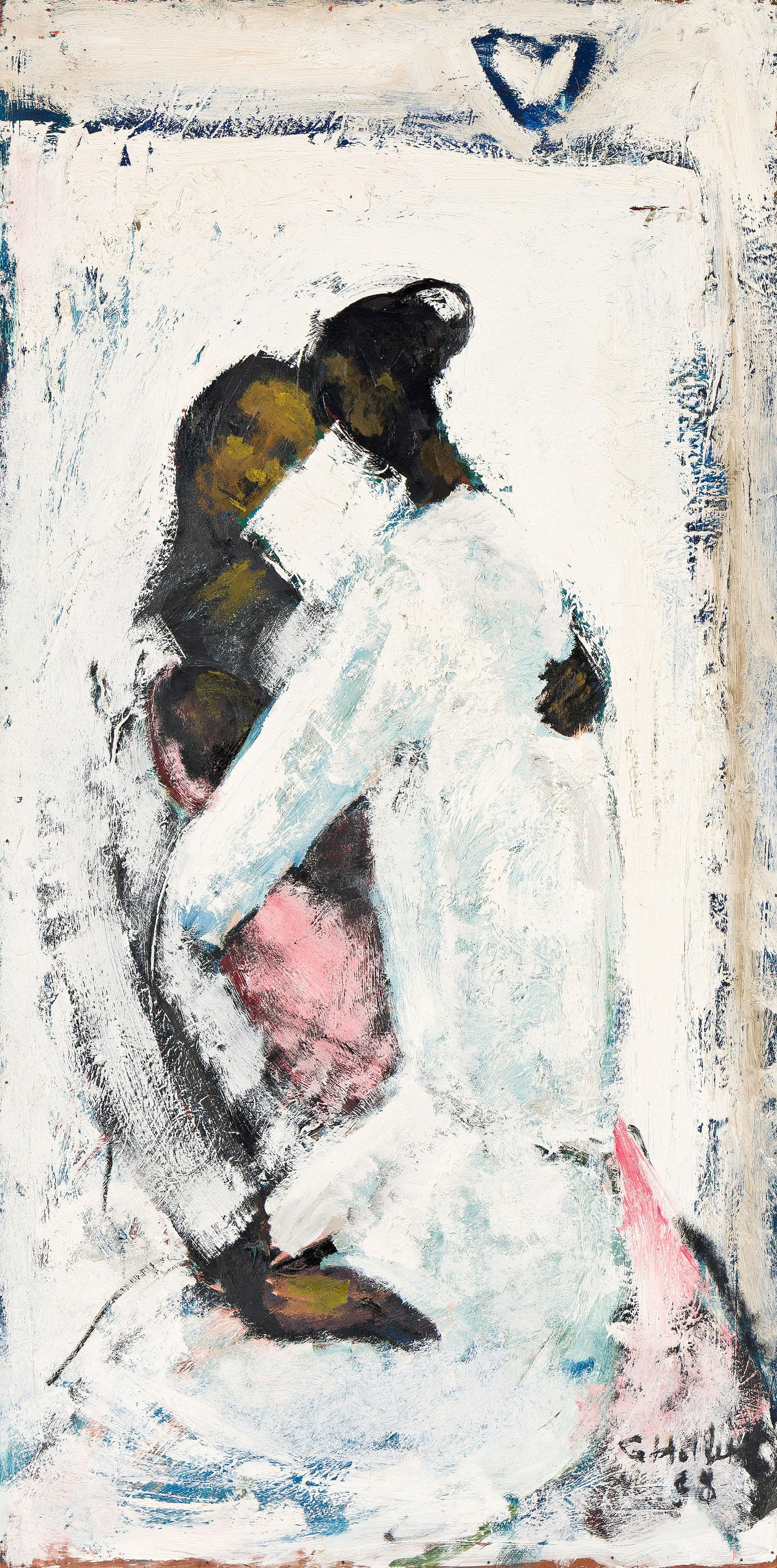 Geoffrey Holder (1930-2014), The Family, 1958.: Geoffrey Holder (1930-2014) The Family. Oil on masonite board, 1958. Signed and dated in oil, lower right recto. Titled in pencil, verso. 49 x 24 1/2 in. (124.5 x 62.2 cm.) Provenance: Private collect