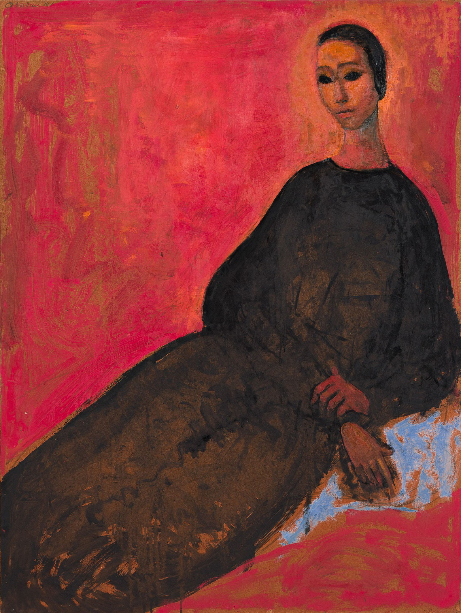 Geoffrey Holder (1930-2014), Carmen, circa 1960.: Geoffrey Holder (1930-2014) Carmen. Oil on masonite board, circa 1960. Signed in oil, upper left recto. Signed in ink, verso on the cross brace. 47 1/2 x 36 in. (120.7 x 91.4 cm.), Frame: 48 1/4 x 36