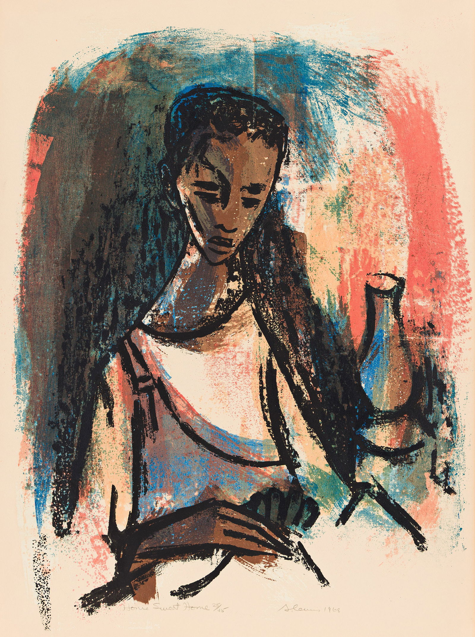 Samella Lewis (1923-2022), Home Sweet Home, 1968.: Samella Lewis (1923-2022) Home Sweet Home. Color screenprint on cream wove paper, 1968. Signed, titled, dated and numbered 25/45 in pencil, lower margin. Image: 21 x 16 1/2 in. (53.3 x 41.9 cm.),