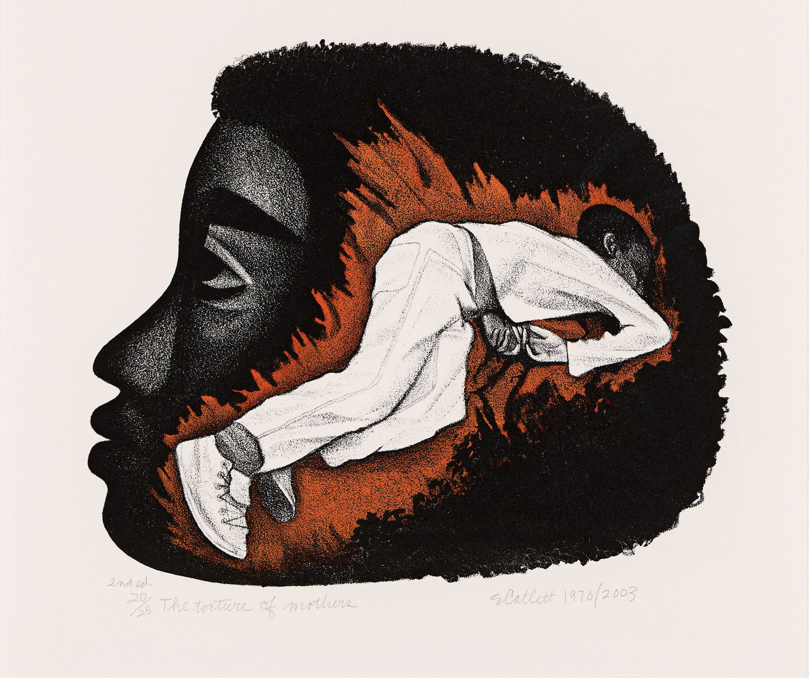 Elizabeth Catlett (1915-2012), The Torture of Mothers, 1970.: Elizabeth Catlett (1915-2012) The Torture of Mothers. Color lithograph on cream wove paper, 1970. From the second edition of 25 printed in 2003. Signed, dated "1970/2003", titled and numbered 20/25