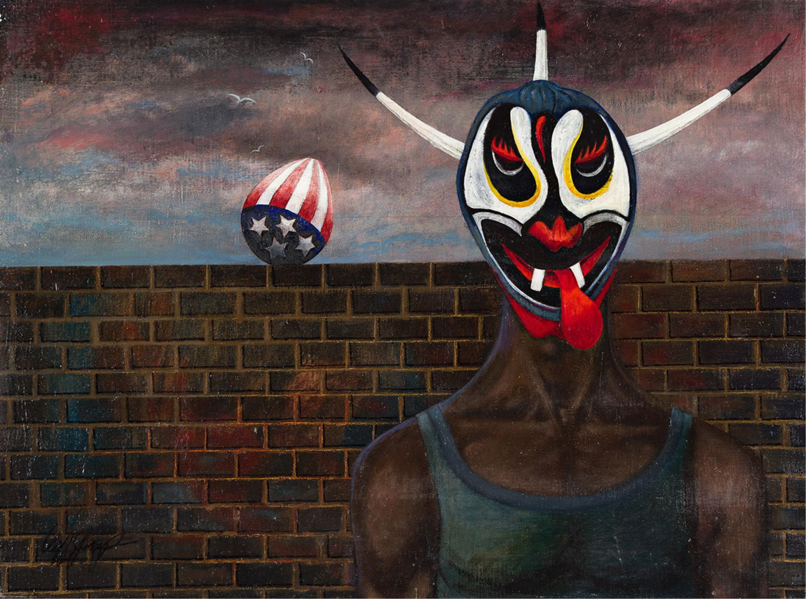 Cliff Joseph (1922-2020), Humpty-Dumpty, circa 1970.: Cliff Joseph 1922-2020 Humpty-Dumpty. Oil on linen canvas, circa 1970. Signed in oil, lower left recto. 18 x 24 in. (45.7 x 61 cm.), Frame: 19 3/4 x 25 3/4 in. (50.2 x 65.4 cm.) Provenance: The