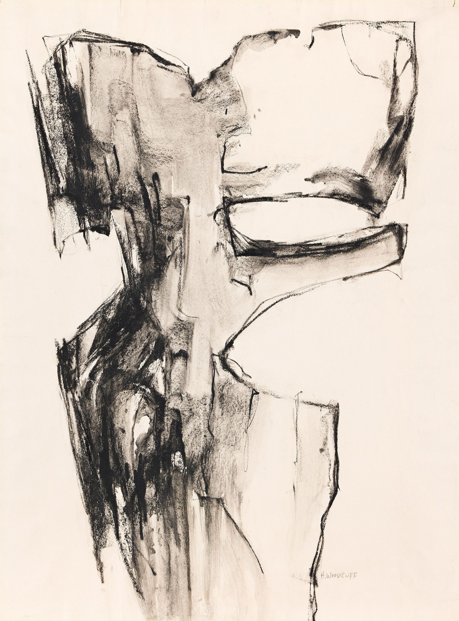 Hale Woodruff (1900-1980), Torso Study, circa 1970-77.: Hale Woodruff (1900-1980) Torso Study. Ink wash and charcoal on paper, circa 1970-77. Signed in pencil, lower right. 24 x 17 5/8 in. (61 x 44.8 cm.) Frame: 31 7/8 x 28 7/8 in. (81 x 73.3 cm.) 