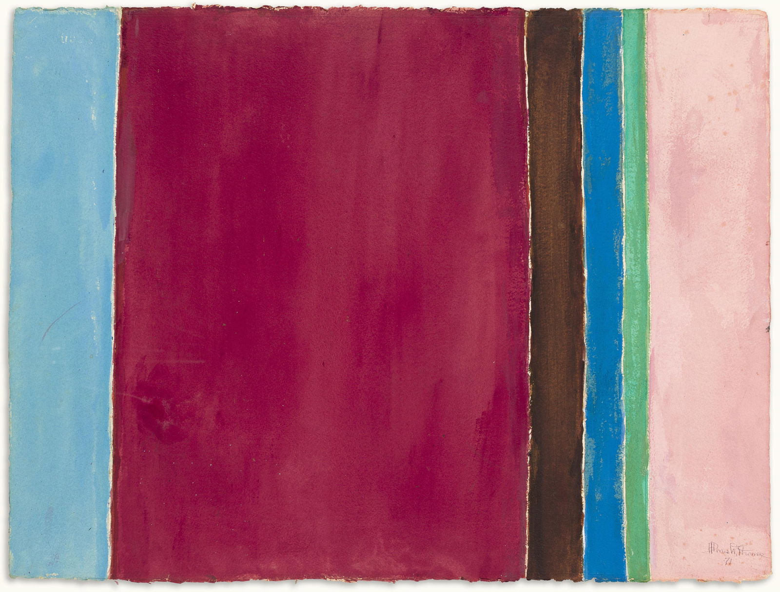 Alma Woodsey Thomas (1891-1978), Untitled, 1971.: Alma W. Thomas (1891-1978) Untitled. Acrylic and pencil on Arches paper, 1971. Signed and dated in ballpoint pen and blue ink, lower right. 22 x 30 in. (55.9 x 76.2 cm.), Frame: 28 x 35 x 2 in. (71.1