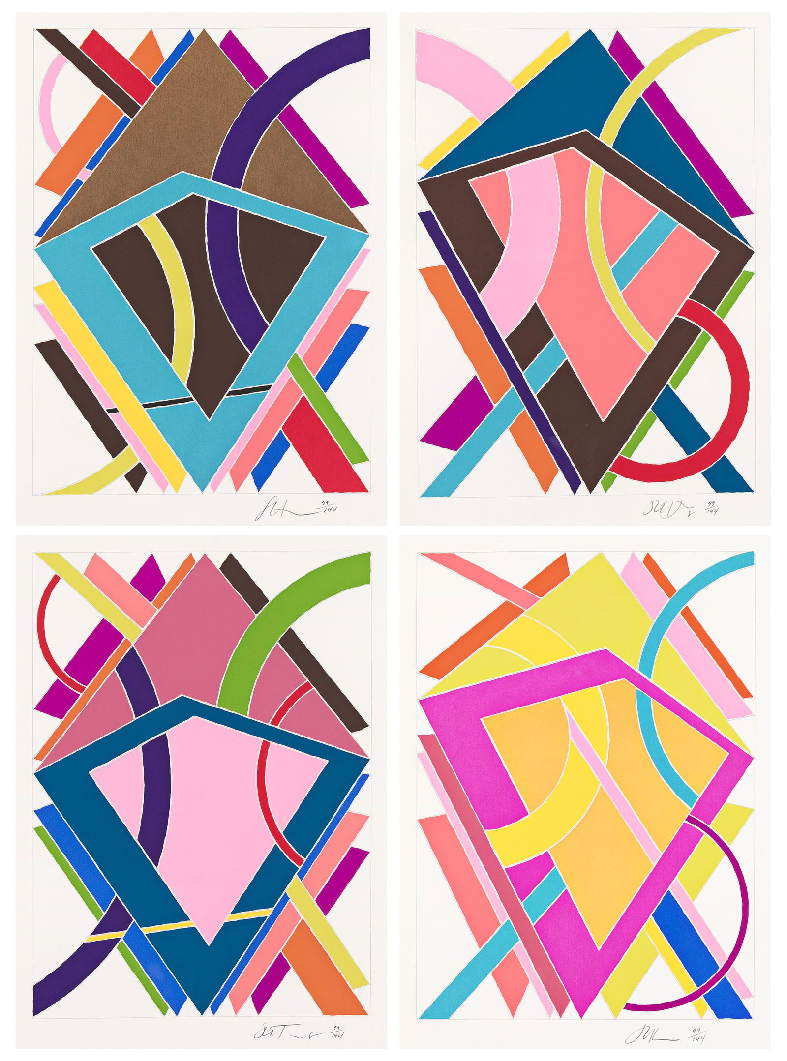 William T. Williams (b. 1942), HKL Portfolio, 1970.: William T. Williams (b. 1942) HKL Portfolio. Set of four color screenprints on Rives BFK paper, 1970. Each signed and numbered 99/144 in pencil, lower margin. Printed by Charles Cardinale, Fine
