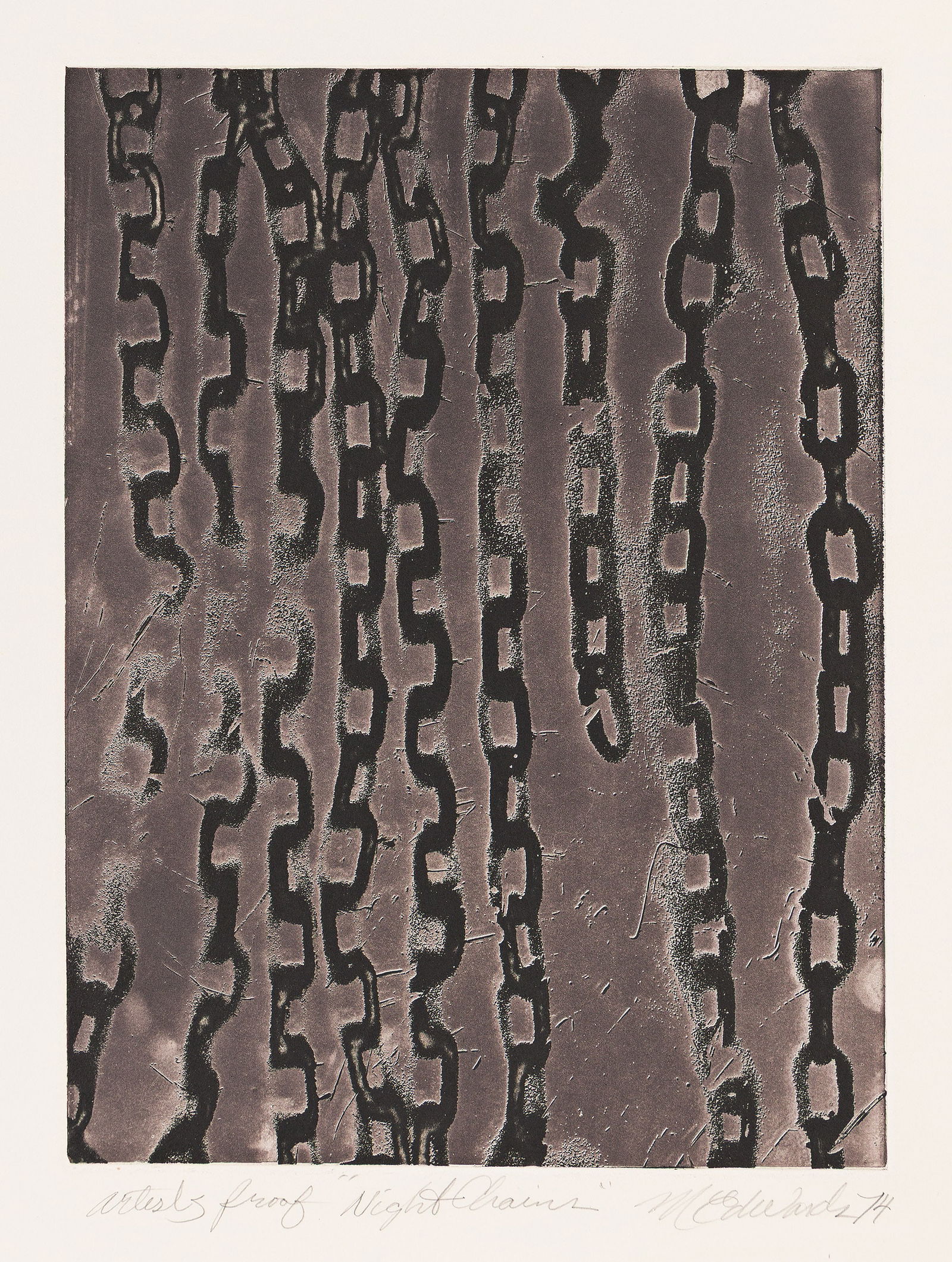 Melvin Edwards, (b. 1937), Night Chains, 1974.: Melvin Edwards (b. 1937) Night Chains. Etching and aquatint on Arches, 1974. Artist's proof, aside from the edition. Signed, titled, dated and inscribed "Artists Proof" in pencil, lower margin.