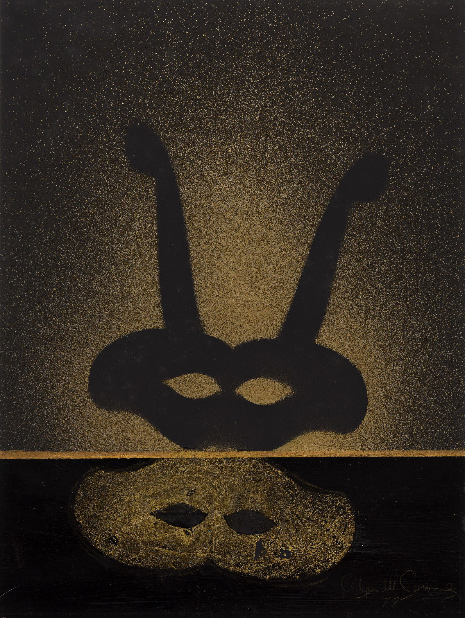 Adger W. Cowans (b. 1936), Untitled (Mask), nd.: Adger W. Cowans (b. 1936) Untitled (Mask). Mixed media on paper, circa 1990. Signed and dated in acrylic, lower right. 24 x 18 in. (61 x 45.7 cm.), Frame: 30 x 24 in. (76.2 x 61 cm.) Provenance: The c