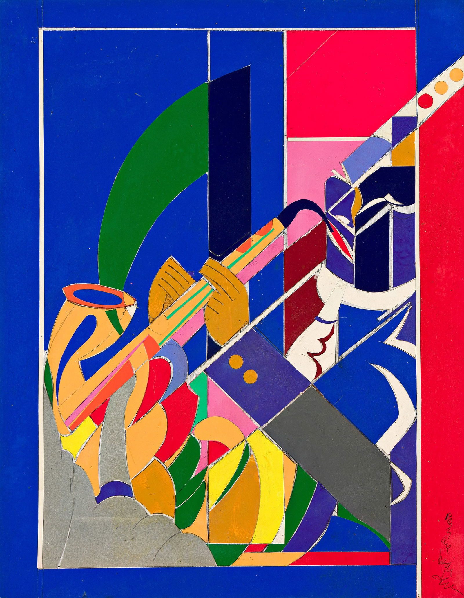 Romare Bearden (1911-1988), Jazz Men, 1972.: Romare Bearden (1911-1988) Jazz Men. Collage of various printed papers, acrylic and pencil on masonite board, 1972. Signed in ink, lower right. 18 x 14 in. (45.7 x 35.6 cm.) Provenance: Jenkintown Fin