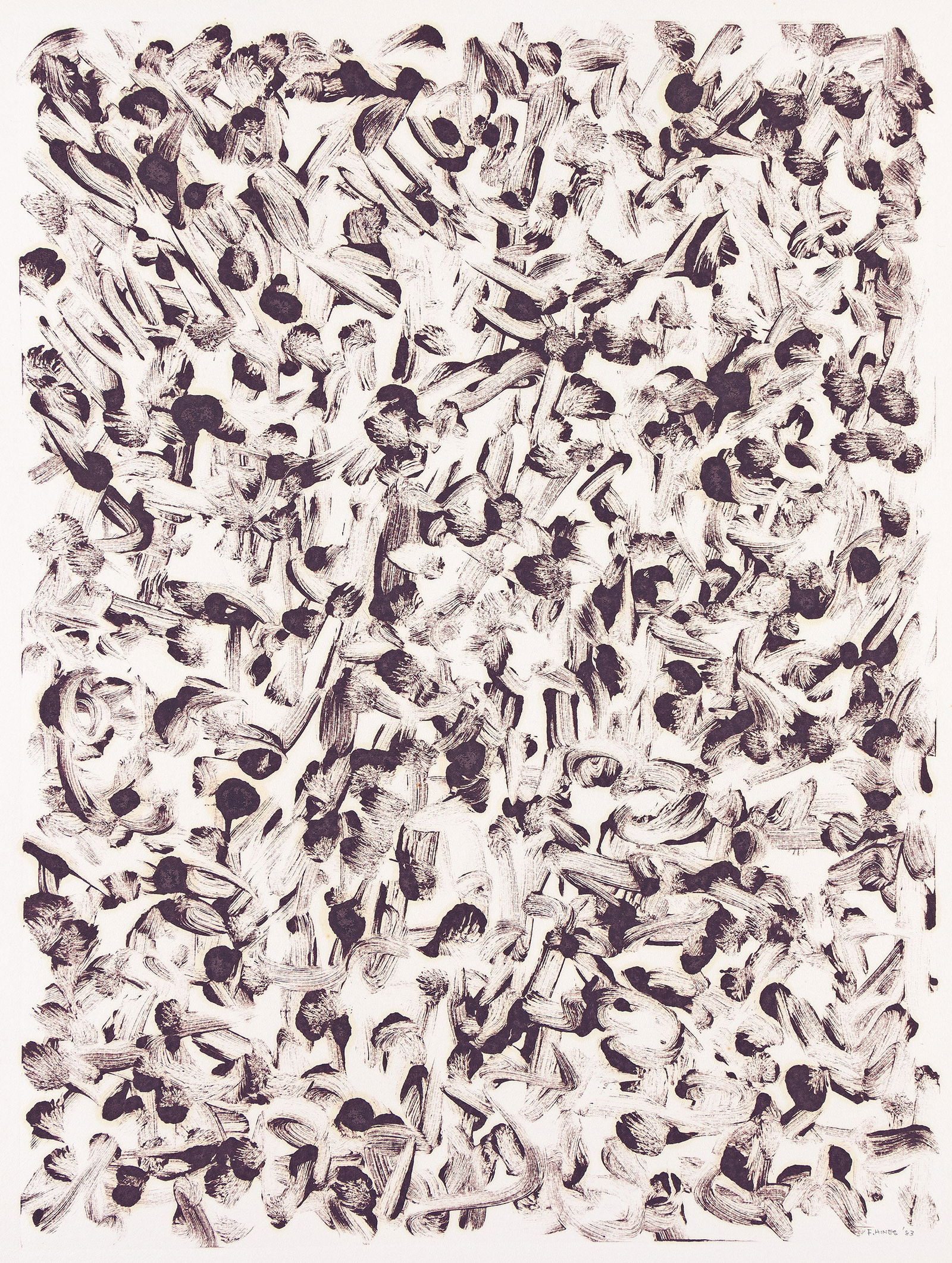 Felrath Hines (1913-1993), Crowd Scene, 1983.: Felrath Hines 1913-1993 Crowd Scene. Oil monotype on paper, 1983. Signed and dated in pencil, lower right. Image: 24 1/4 x 18 in. (61.6 x 45.7 cm.), Frame: 32 x 26 in. (81.3 x 66 cm.) Provenance: Esta