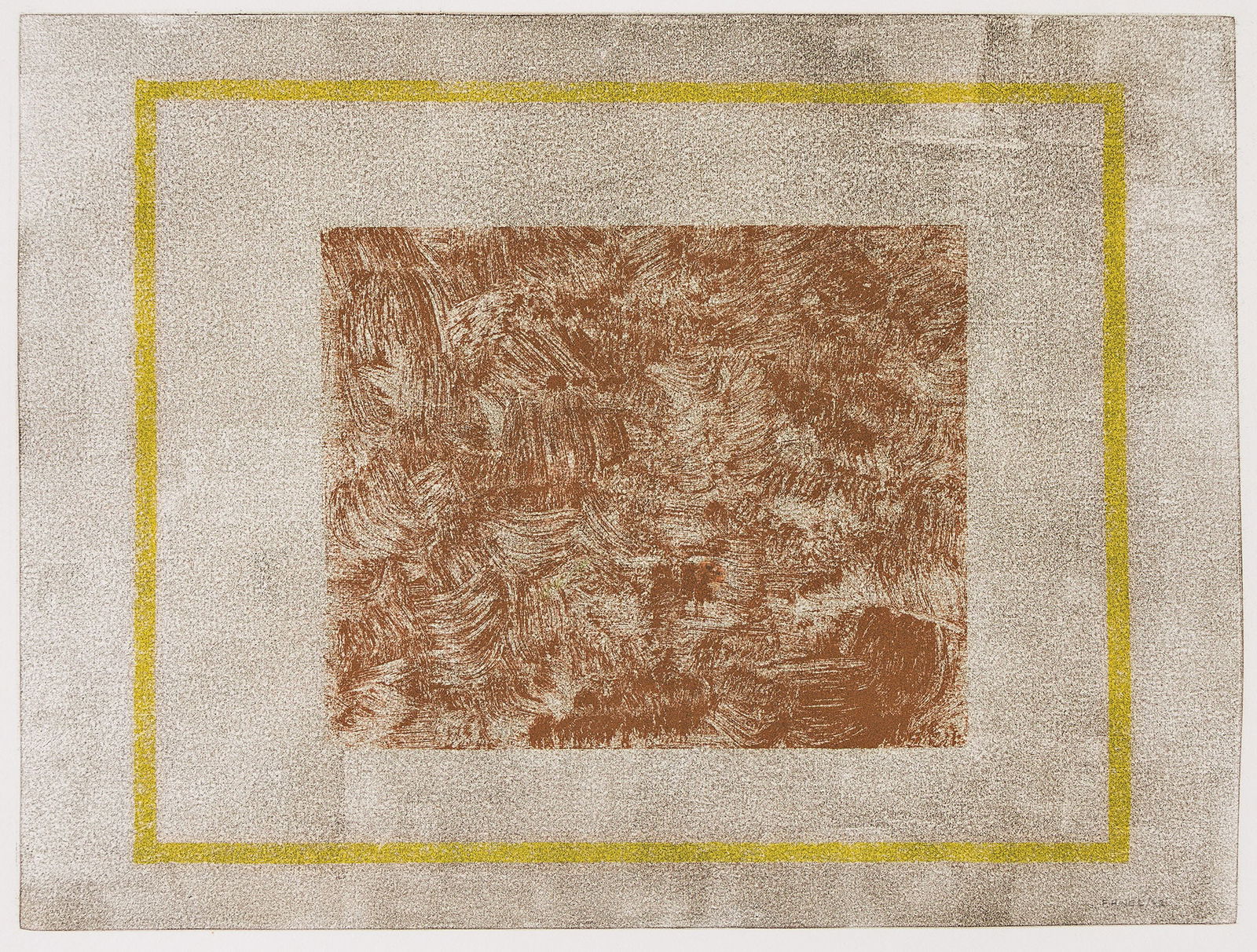 Felrath Hines (1913-1993), Sepia Image, 1982.: Felrath Hines (1913-1993) Sepia Image. Oil monotype on wove paper, 1982. Signed and dated in pencil, lower right image. Image: 18 x 24 in. (45.7 x 61 cm.), full margins. Frame: 25 3/4 x 32 in. (65.4 x