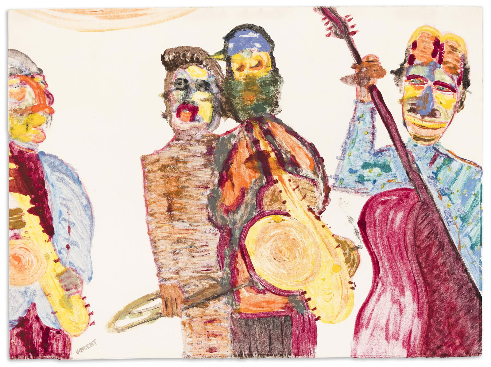 Vincent D. Smith (1929-2003), Ko-Ko, 1986.: Vincent D. Smith (1929-2003) Ko-Ko. Oil monotype on Arches, 1986. Signed lower left. 22 1/8 x 29 7/8 in. (56.2 x 75.9 cm.) Frame: 29 3/4 x 37 1/4 in. (75.6 x 94.6 cm.) Provenance: G.W. Einstein Compan