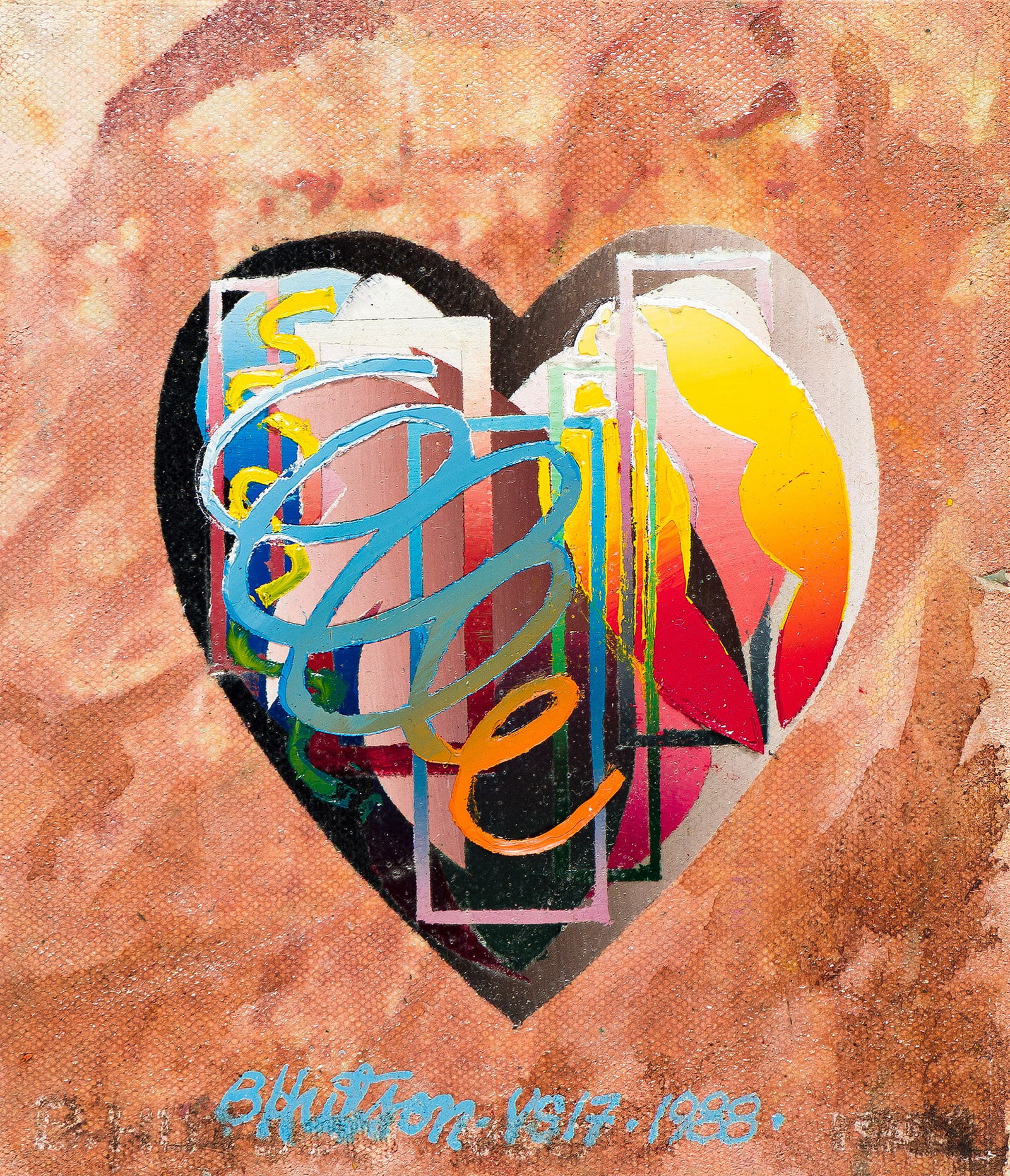 Bill Hutson, (1936-2022), Valentine Series #17, 1988.: Bill Hutson (1936-2022) Valentine Series #17. Acrylic on canvas, 1988. Signed, titled "VS #17" and dated in acrylic, lower edge. Signed, titled "Valentine Series #17" and dated "1988-93" in ink, verso