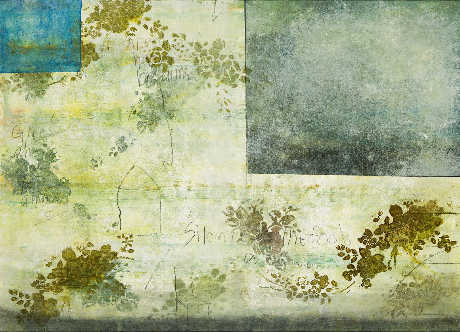 Cheryl Warrick (b. 1956), Fools Answer, 1998.: Cheryl Warrick (b. 1956) Fools Answer. Acrylic and mixed media on paper, 1998. Signed, titled and dated in ink, verso. 22 x 30 in. (55.9 x 76.2 cm.), Frame: 28 1/2 x 36 in. (72.4 x 91.4 cm.) Provenanc