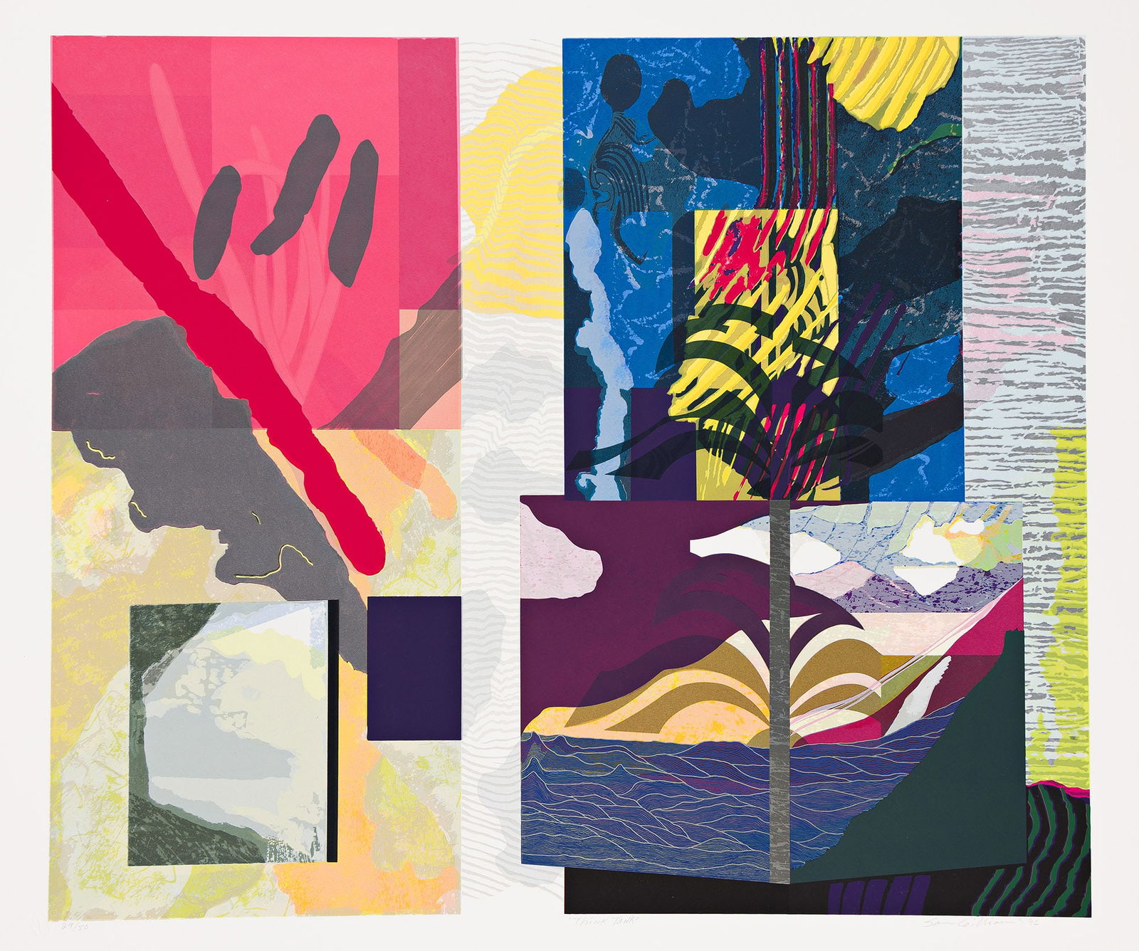 Sam Gilliam (1933-2022), Think Tank, 1996.: Sam Gilliam (1933-2022) Think Tank. Color screenprint on Arches, 1996. Signed, titled, dated and numbered 29/80 in pencil, lower margin. Printed by Lou Stovall at Workshop, Inc., Washington, D.C., wit