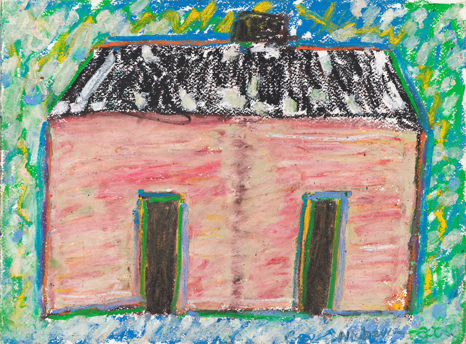 Beverley Buchanan (1940-2015), Untitled (House), 2002.: Beverley Buchanan (1940-2015) Untitled (House). Oil pastel on wove paper. 2002. Signed and dated, lower right recto. Dated "4-10-2002" in pastel, verso. 9 x 12 in. (22.9 x 30.5 cm.) Provenance: Collec