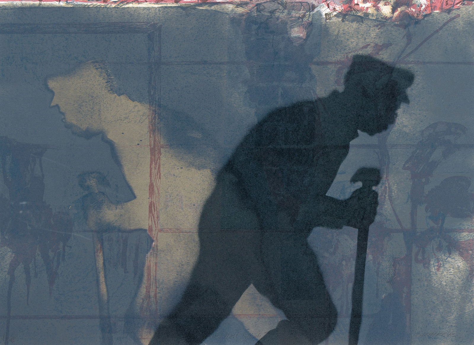 Larry Walker (1935-2023), Veiled Wall Spirits, 2001.: Larry Walker (1935-2023) Veiled Wall Spirits. Color offset lithograph, 2001. Signed, titled and numbered 16/48 in pencil, lower margin. Printed and published by Brandywine Workshop and Archives, Phila