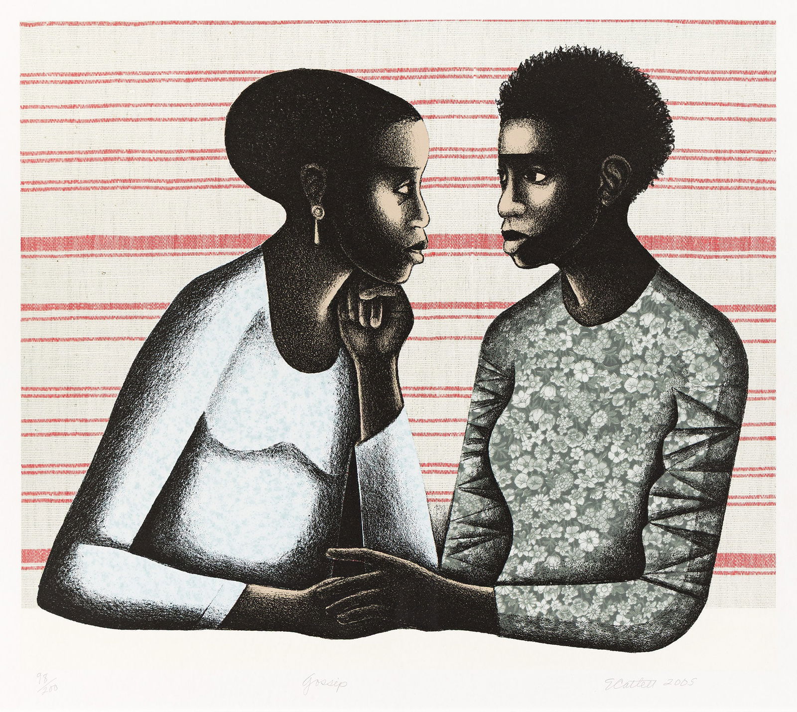 Elizabeth Catlett (1915-2012), Gossip, 2005.: Elizabeth Catlett (1915-2012) Gossip. Color photolithograph and digital print on Somerset wove paper, 2005. Signed, titled, dated and numbered 98/200 in pencil, lower margin. Printed by Randy Hemmingh
