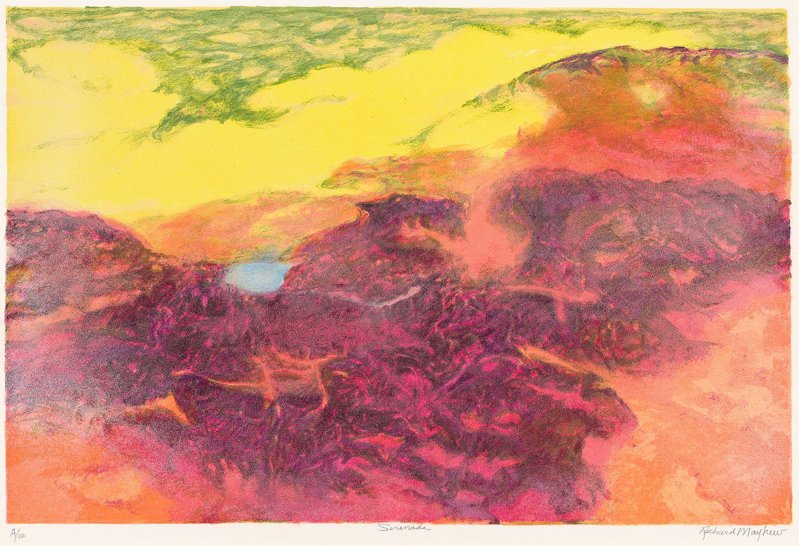 Richard Mayhew (1924-2024), Serenade, 2008.: Richard Mayhew (1924-2024) Serenade. Color lithograph with hand coloring in pastel, 2008. Artist's proof, aside from the edition of 80. Signed, tilted, and inscribed "AP" in pencil, lower margin. Prin