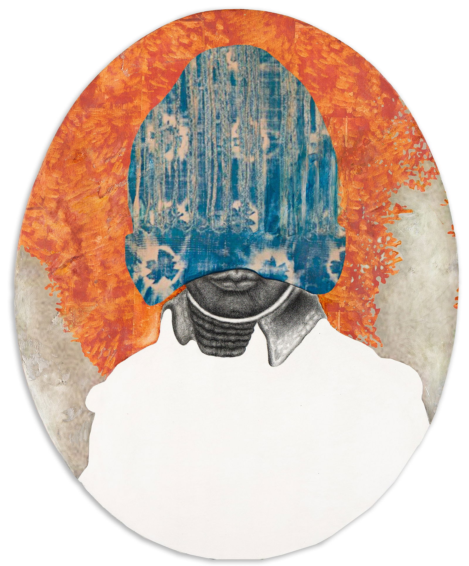 David Shrobe (b. 1974), Incognito, 2017.: David Shrobe (b. 1974) Incognito. Oil, acrylic, pencil and collage on carved wood panel, 2017. Signed, titled and dated in pencil, verso. 45 x 36 x 1 1/2 in. (114.3 x 91.4 x 3.8 cm.) Provenance: Priva