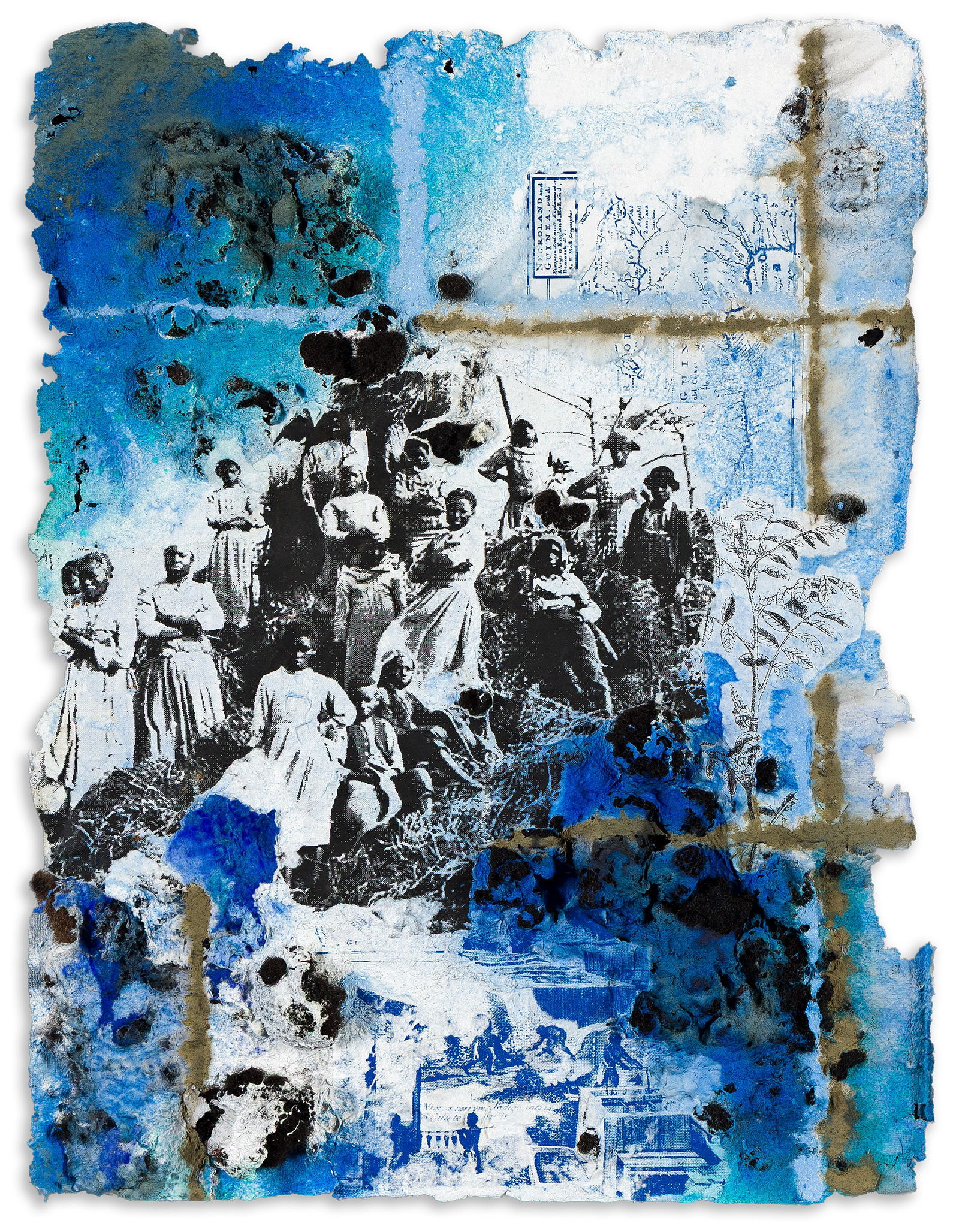 Adebunmi Gbadebo (b. 1992), Untitled, 2024.: Adebunmi Gbadebo (b. 1992) Untitled. Cotton, cotton seeds, cotton bulbs, human hair, pigments and screenprint on handmade rice paper, 2024. 32 x 23 in. (81.3 x 58.4 cm.), Frame: 38 x 30 x 2 in. (96.5