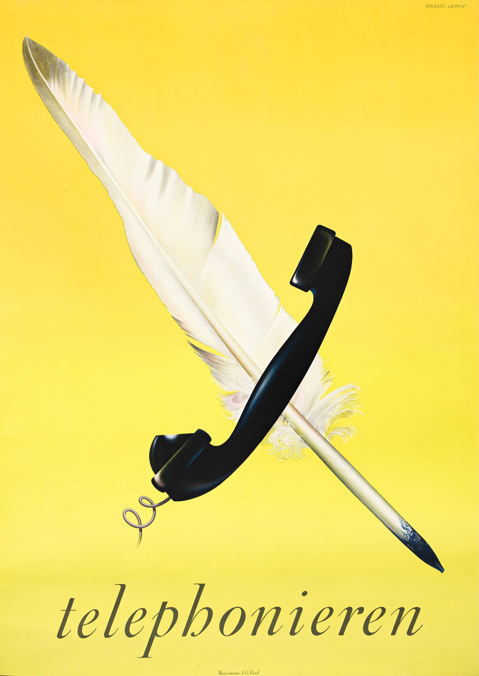 Herbert Leupin, Telephonieren. 1941.: Herbert Leupin 1916-1999 Telephonieren. 1941. Condition A- / A: minor repaired tears at edges; linen trimmed to left, right and bottom edges. MoMA 632.1981, Leupin / Richter 13, Realismes 99 (Var).