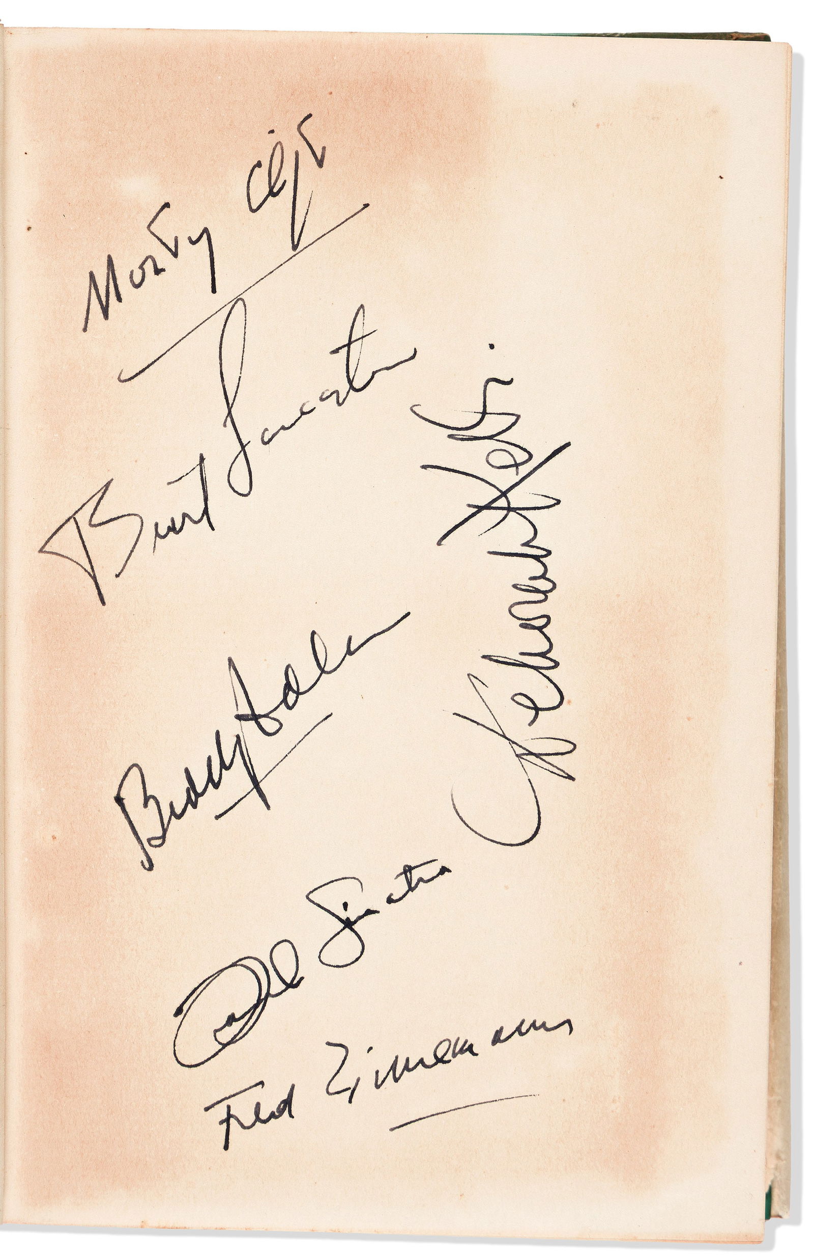 (Entertainment.) James Jones. From Here to Eternity. Signed by the 4 top stars, as well as the: Signed by Sinatra, Clift, Lancaster, and Kerr James Jones From Here to Eternity. Signed by the 4 top stars, as well as the director and producer, of the 1953 film, on the front free endpaper. 8vo, pub