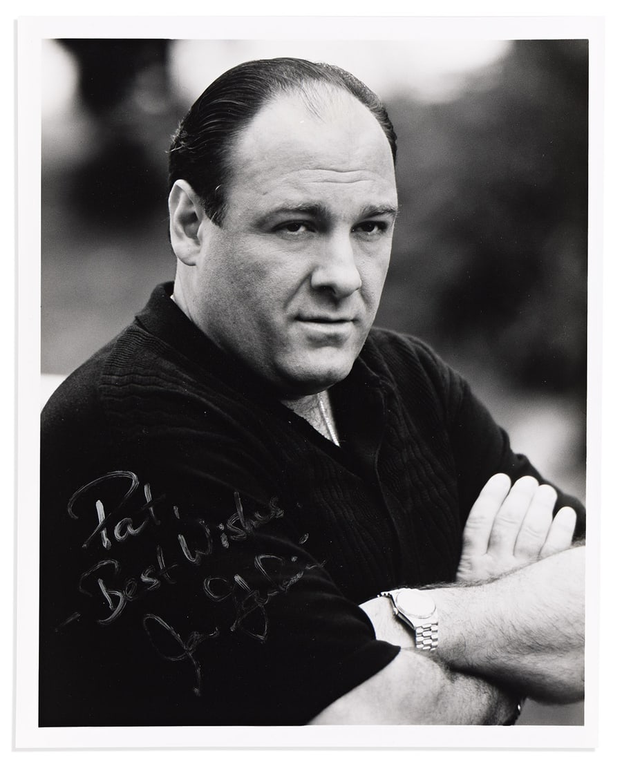 (Entertainment.) Group of 6 Photographs Signed and Inscribed: James Gandolfini * Paul Newman (5).: Group of 6 Photographs Signed and Inscribed: James Gandolfini * Paul Newman. Format and condition vary. Np, nd.